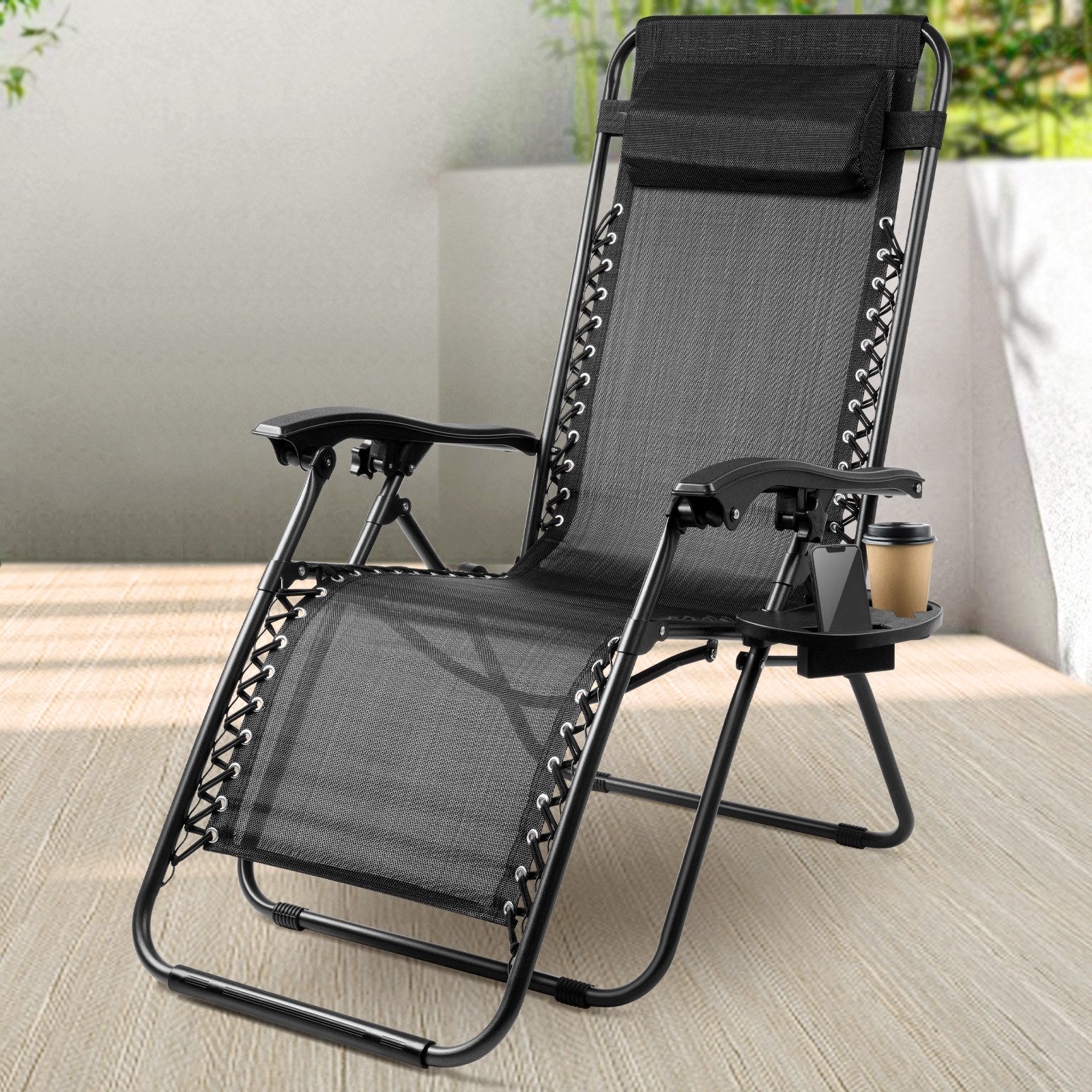 Huracan Gartenliege Sonnenliege Klappbar, Gartenliege Wetterfest, bis 120 KG, 1 St., Liegestuhl Garten mit Nackenkissen Getränkehalter Seitentasche, klappbar,ergonomisch geformt,platzsparend zerlegbar