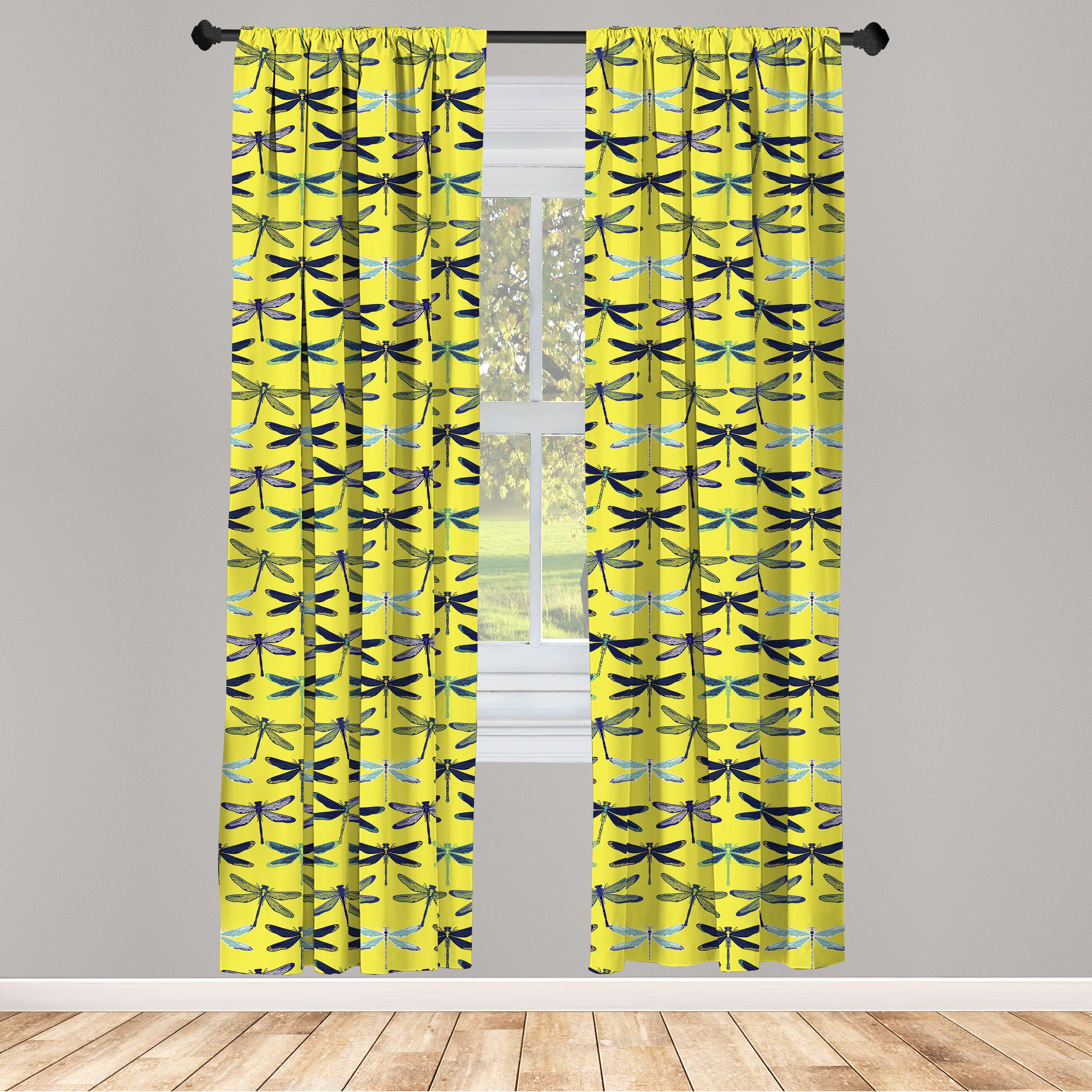 Stil Microfaser, Wohnzimmer Gardine Hand Dekor, gezeichnet Libelle Vorhang Schlafzimmer Insekten Abakuhaus, für
