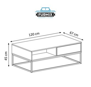 Furnix Couchtisch DANIIELLA GESTELL Kaffeetisch Stellfüße & Schubladen 5 Farben Wahl, BxHxT 120x45x67 cm, modernes industrial Design