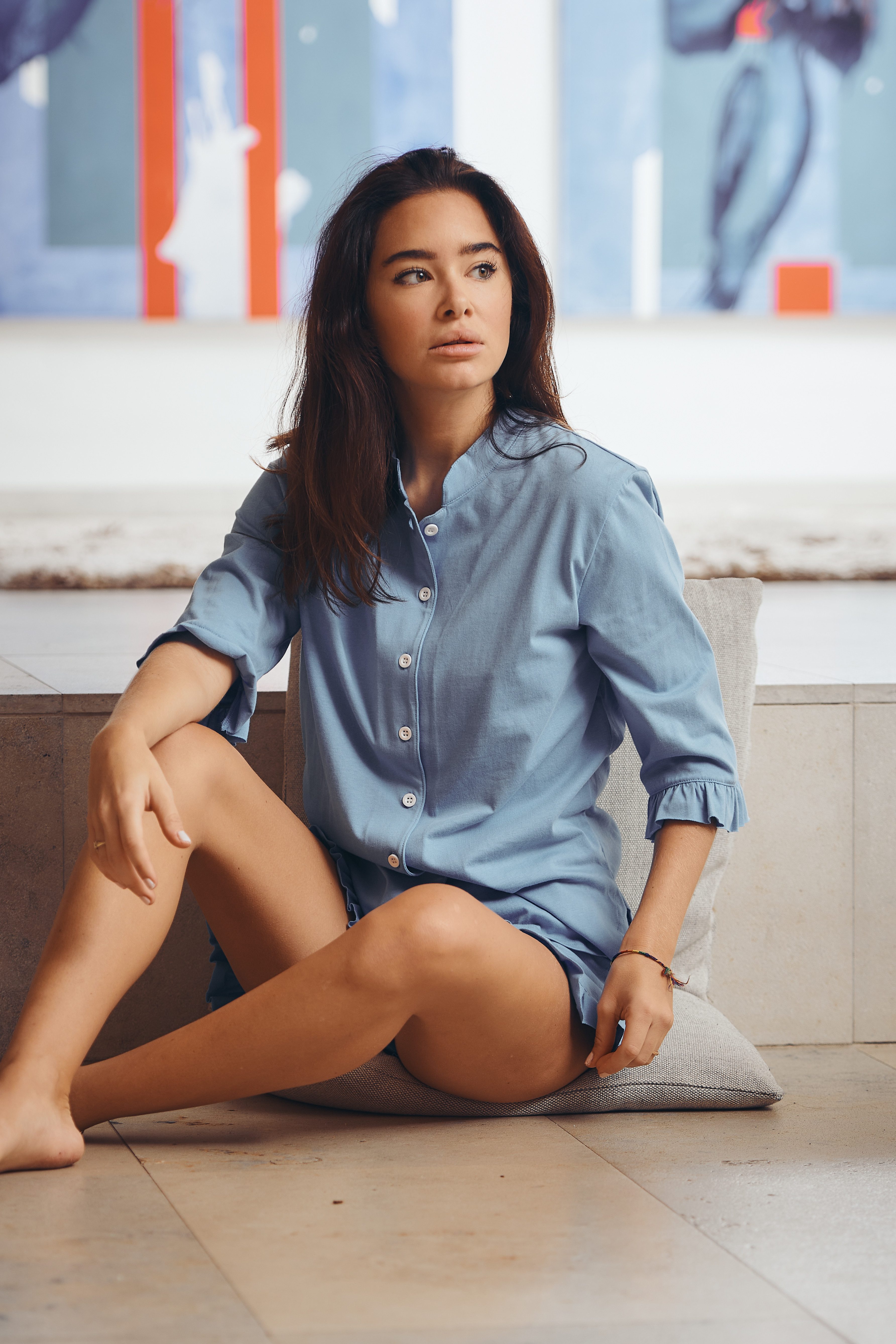 Louis & Louisa Shorty Louis & Louisa Damen Short-Set Knopfleiste blau