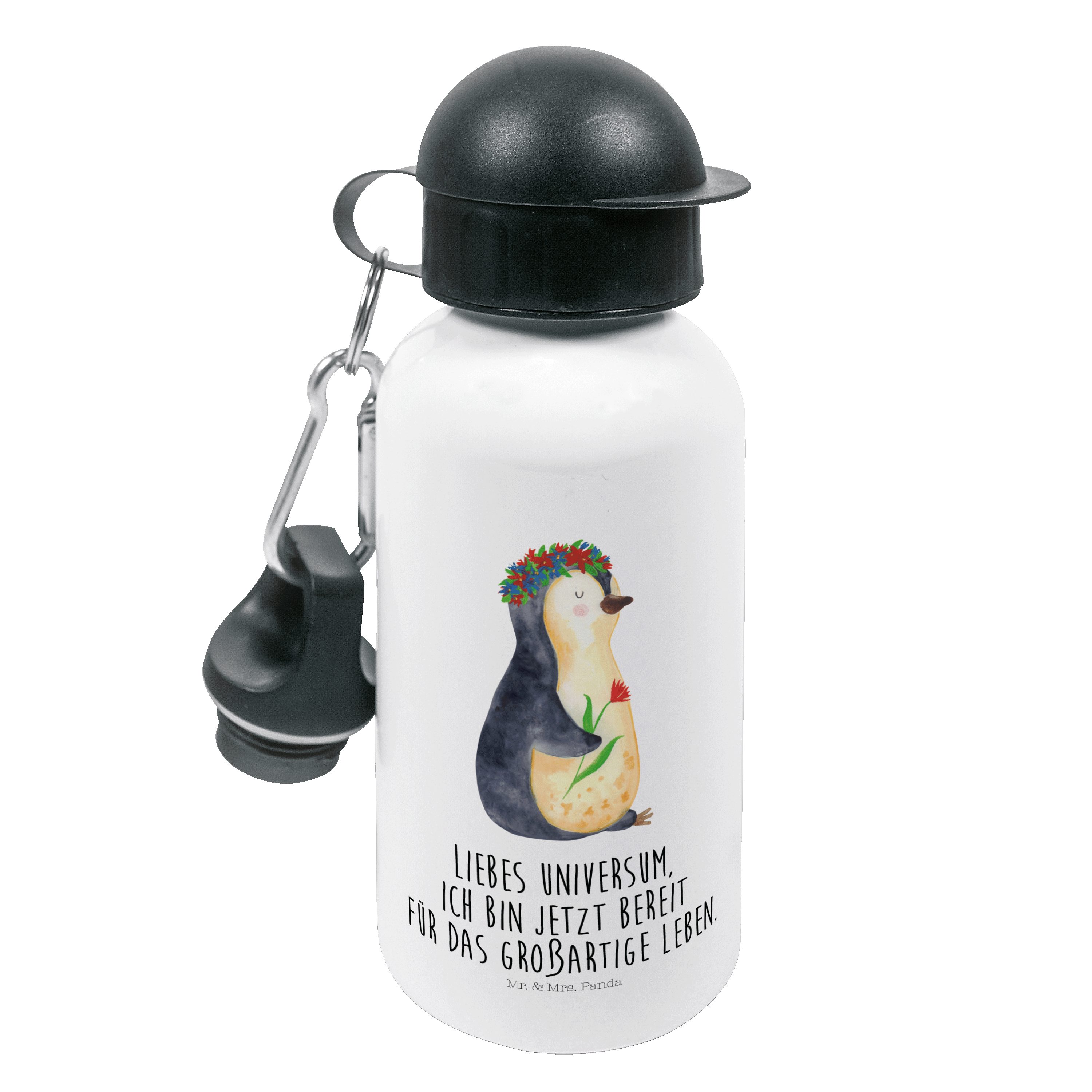Mr. & Mrs. Panda Trinkflasche Pinguin Blumenkranz - Weiß - Geschenk, Kinderflasche, wunderschön, Ki