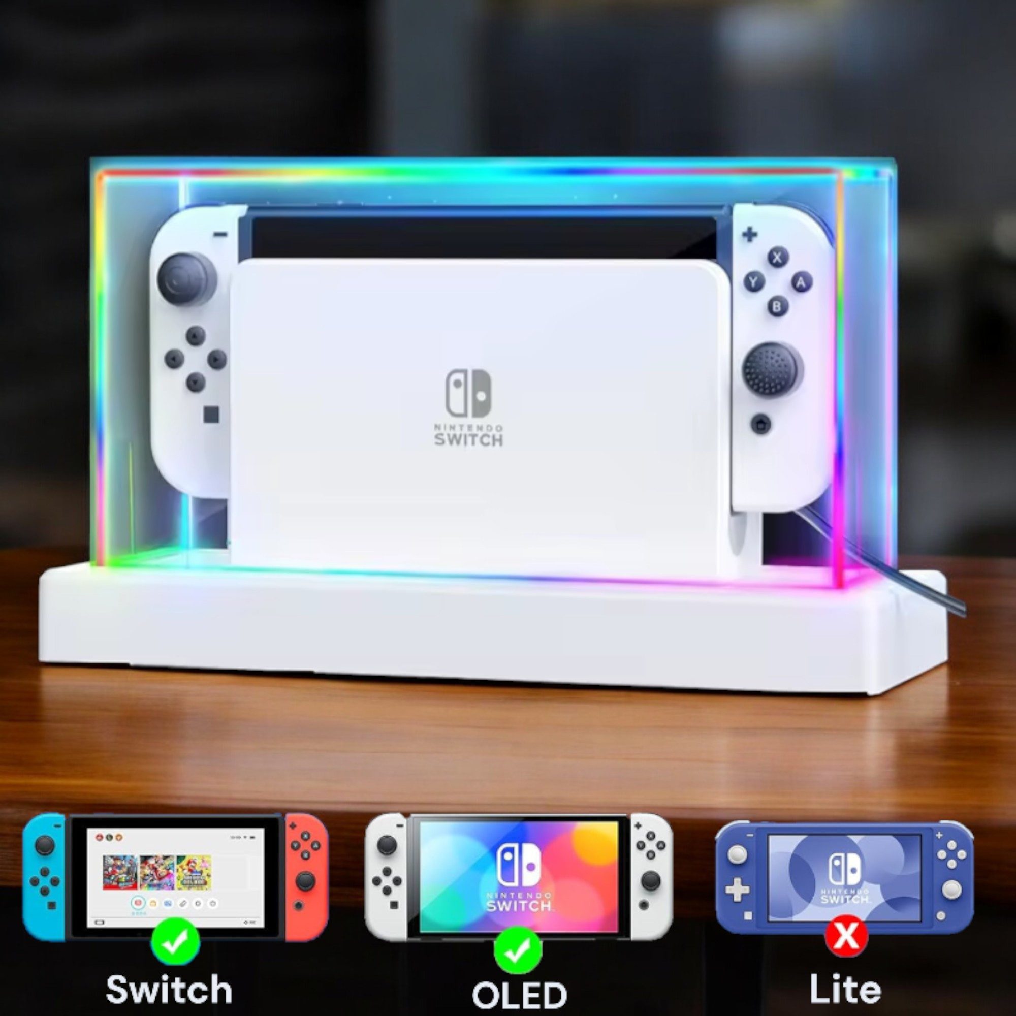Coradoma Nintendo-Schutzhülle Staubschutzhülle Acryl Case mit LED Beleuchtung inkl. Fernbedienung, kompatibel mit Nintendo Switch und OLED, Transparenter Staubs – Bild 2 von 5