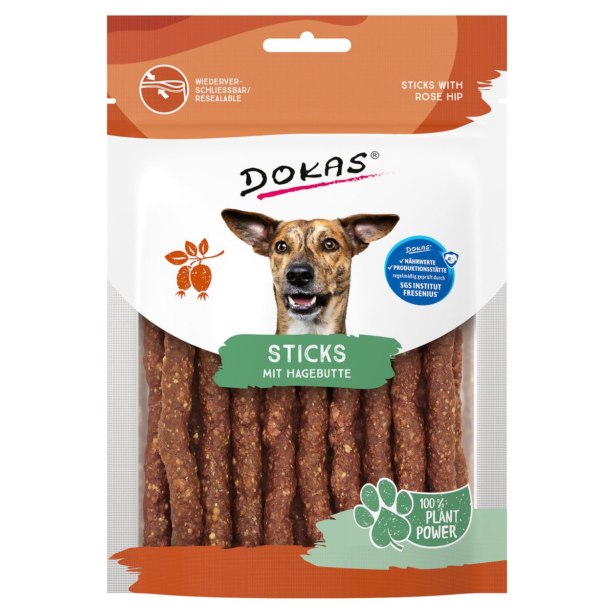 Dokas Sticks mit Hagebutte 105 g, Snack für: Hund
