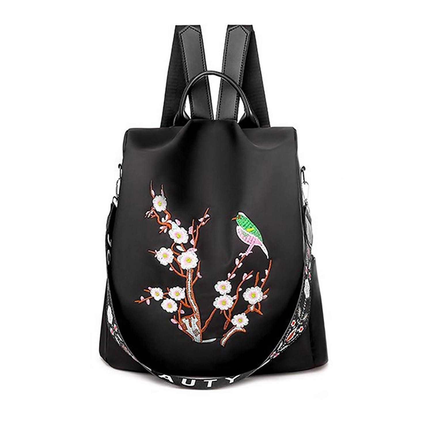 LuxusKollektion Cityrucksack Damen Rucksack Vogel Schwarz 31x11x30cm