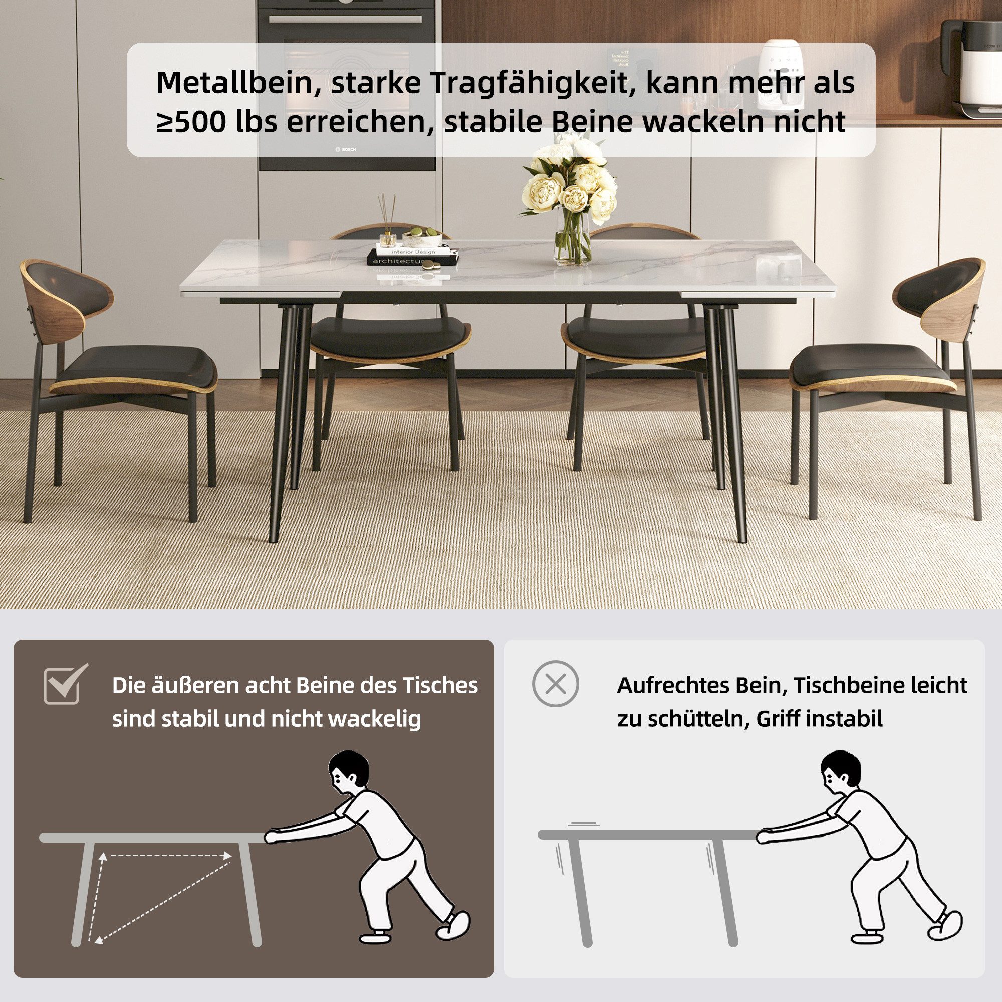 oleyluckidea Esstisch Moderner ausziehbarer Esstisch Weiß mit für 6–10 Personen (Set, ein Esstisch), Breite 160 cm