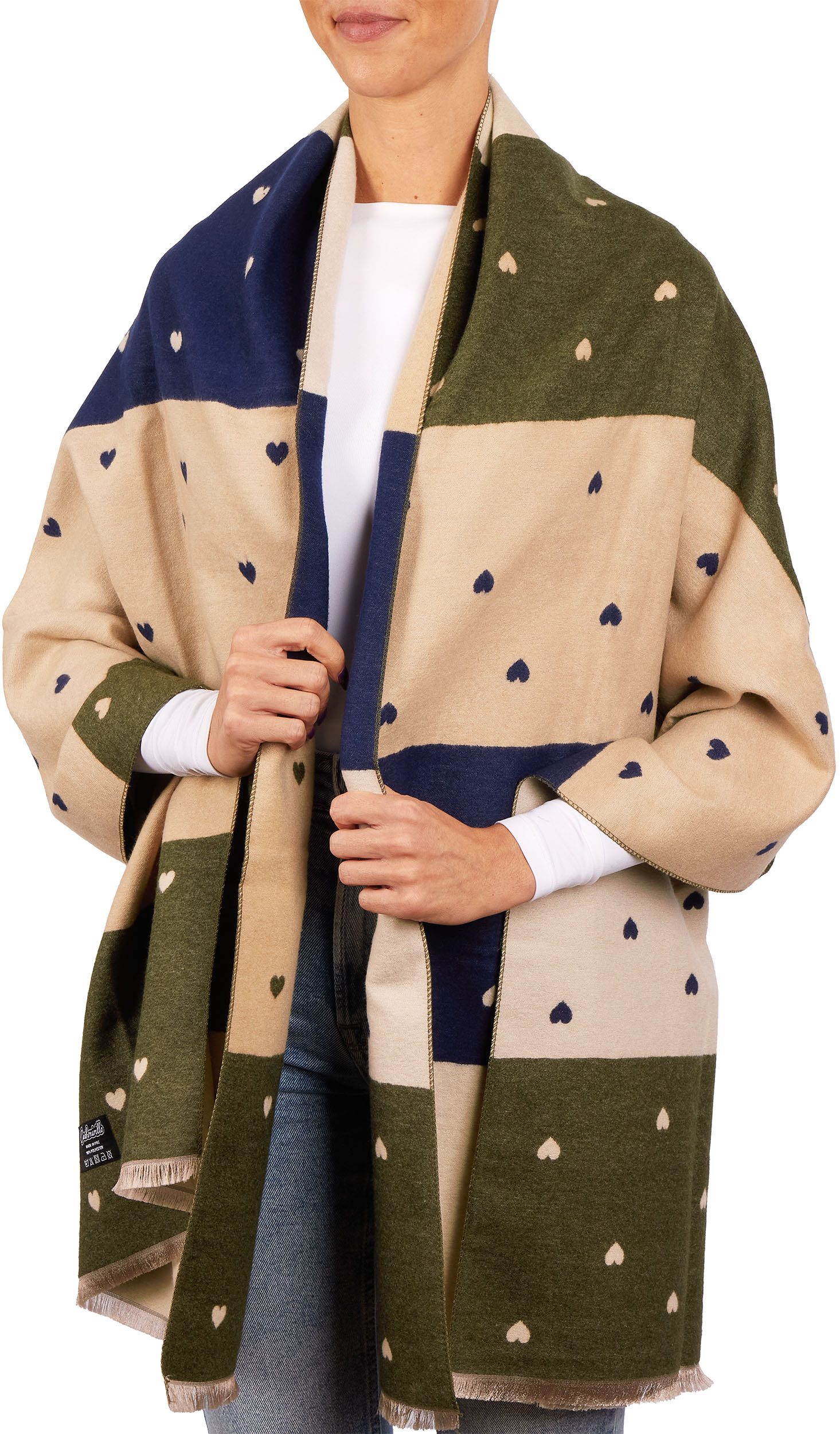 BRUBAKER Schal Cashmirillo Damen Schal mit Herz Muster - 70 x 200 cm, (Weiches Kaschmir-Gefühl, 1-St. für Herbst und Winter), Warm, Kuschelig und Oversized - Herbstschal Winterschal für Frauen