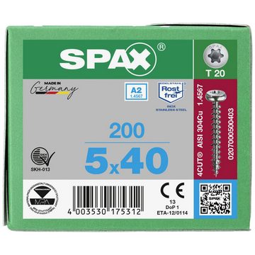 SPAX Schraube SPAX 0207000500403 Holzschraube 5 mm 40 mm T-STAR plus Edelstahl A