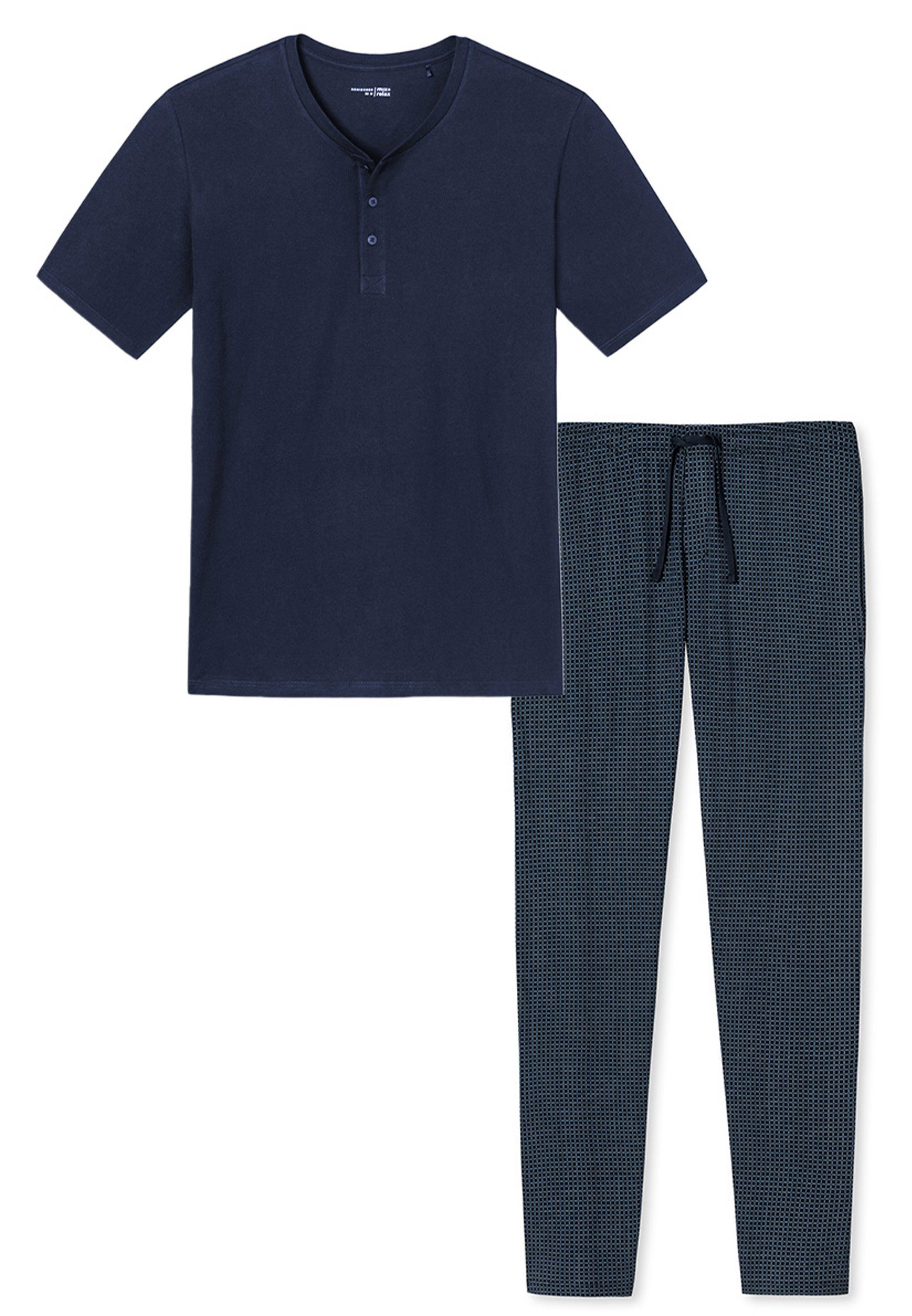 Pyjama (Set, Schiesser 2 - Baumwolle Blau tlg) gemustert - Schlafanzug Mix