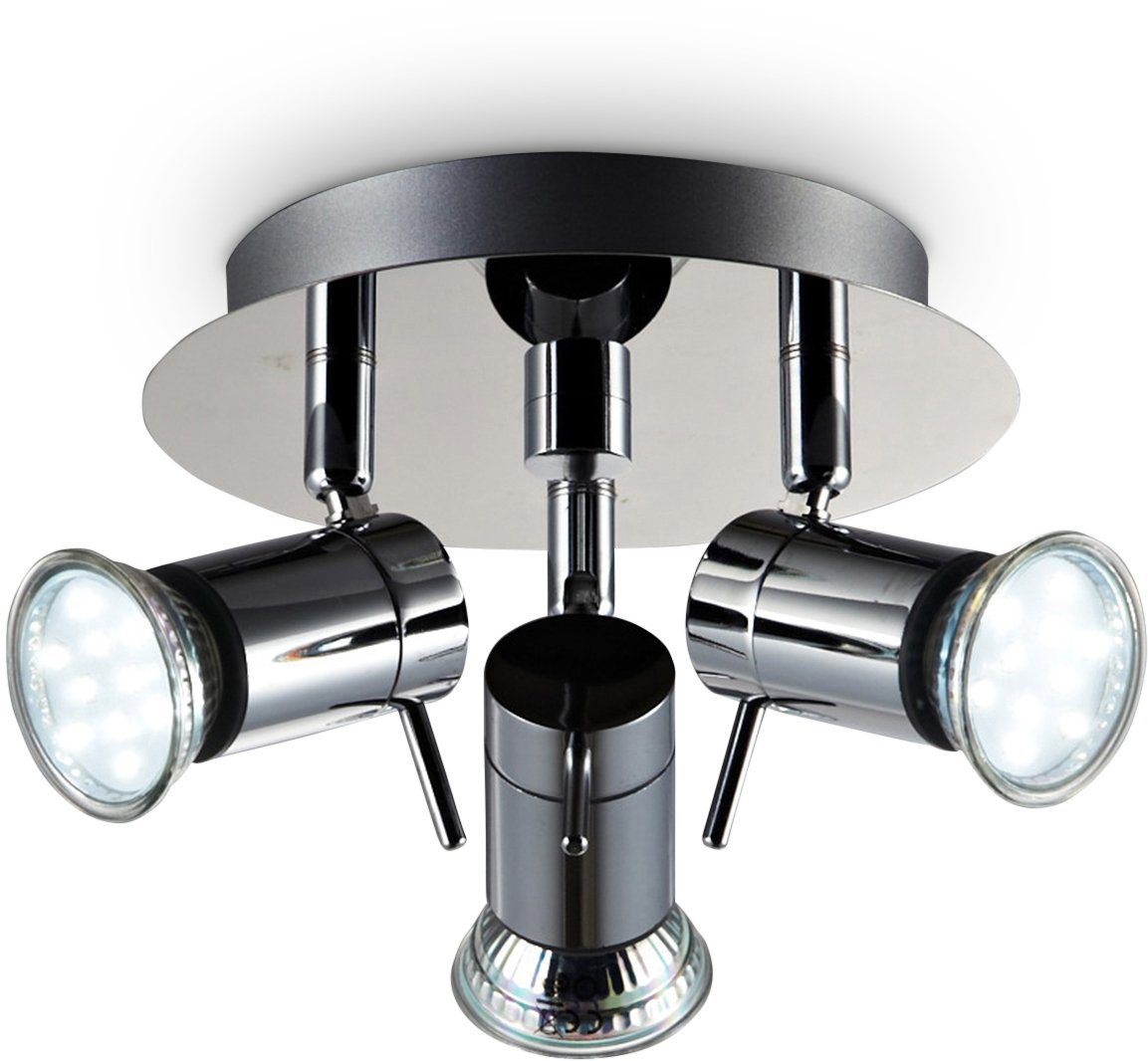 Warmweiß, LED Deckenlampe, B.K.Licht LED, wechselbar, IP44, Badezimmer, Deckenleuchte, inkl. 3W drehbar, 250lm Chrom, LED
