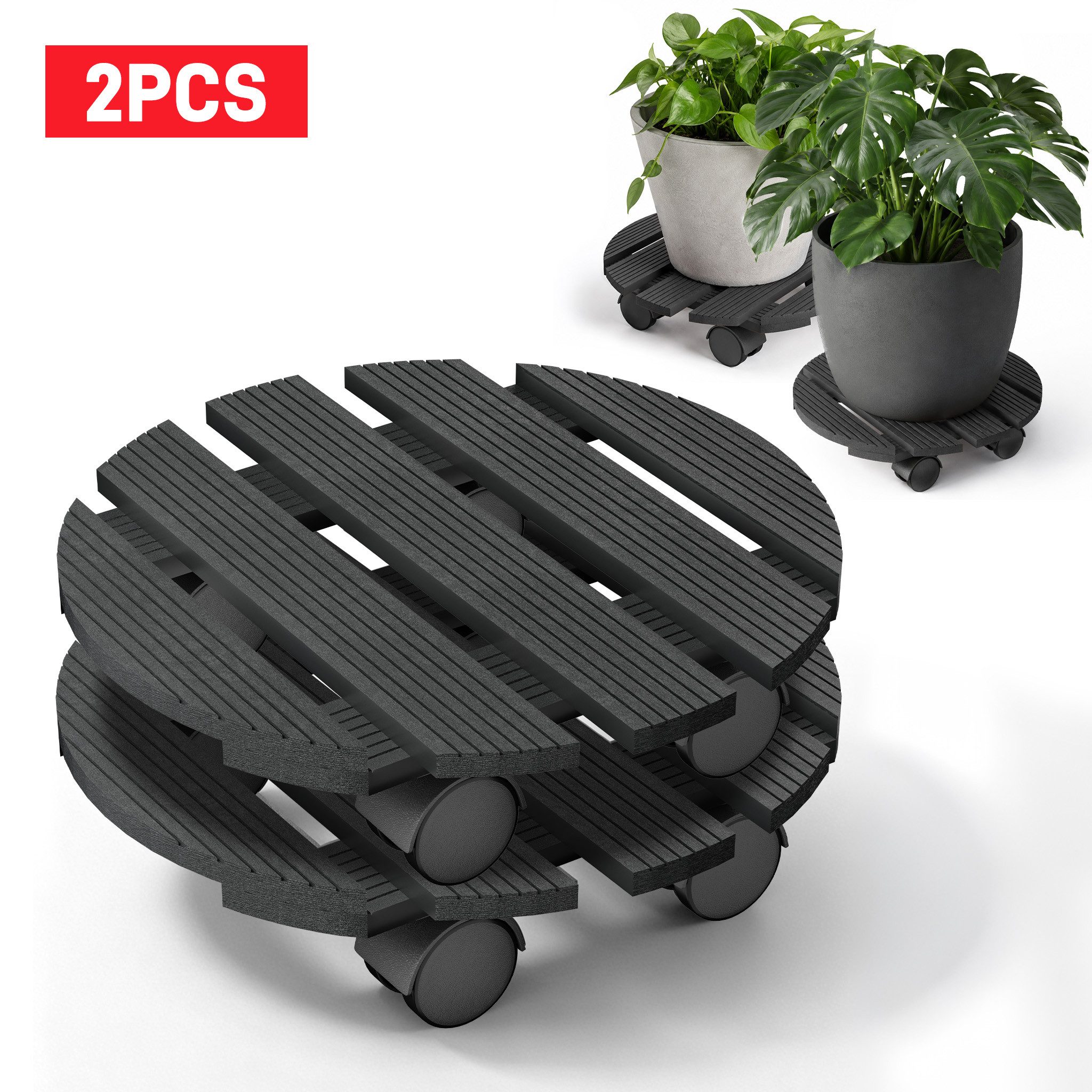 FIVMEN Pflanzenroller WPC Rollbrett Pflanzen 100 kg Tragkraft Blumenroller 30 x 30 cm, Rollen mit 2 Feststellern für Außenbereich Innenbereich