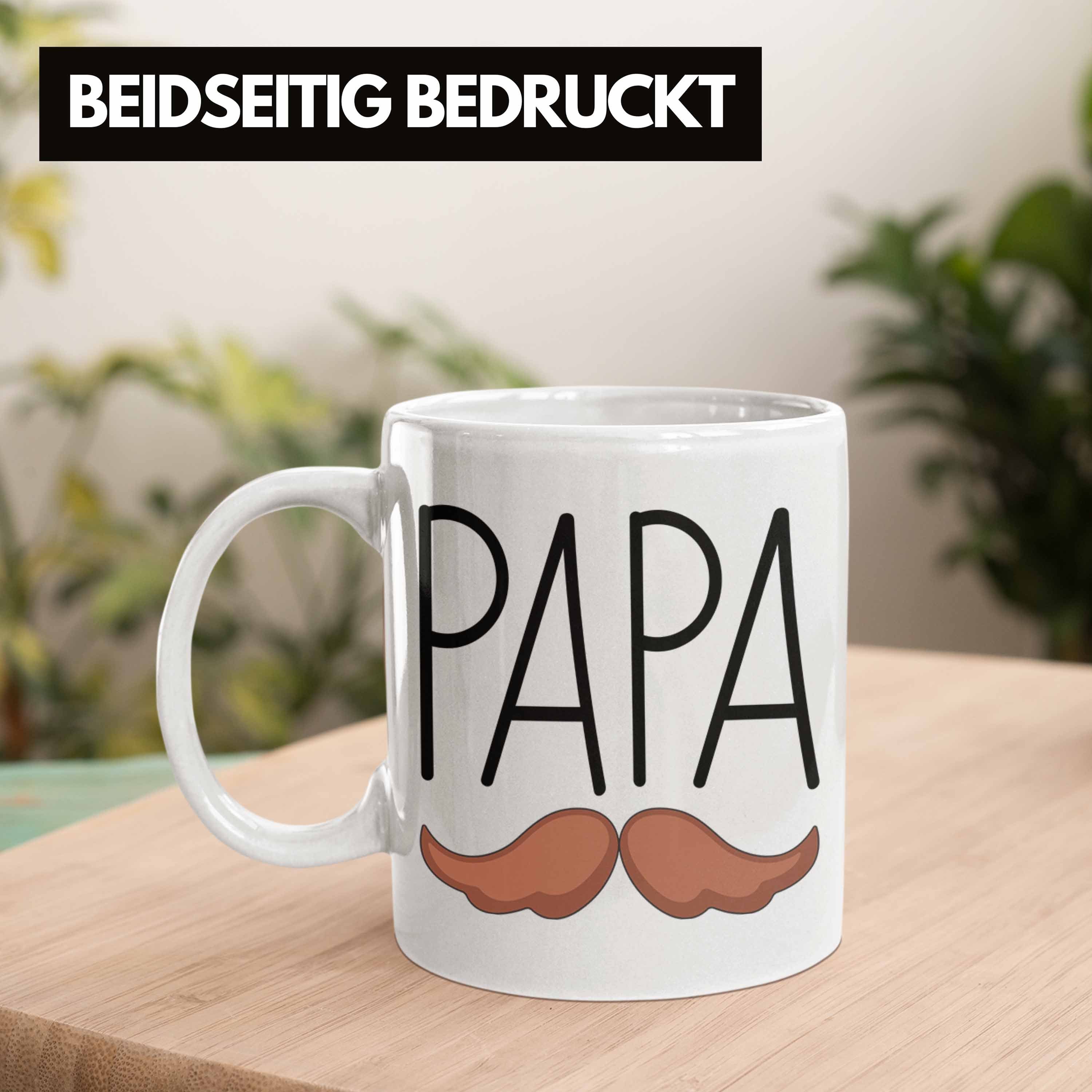 Geschenkidee Tasse Geschenk Trendation Lustig Vatertag Schnurrbart Papa Tasse Weiss