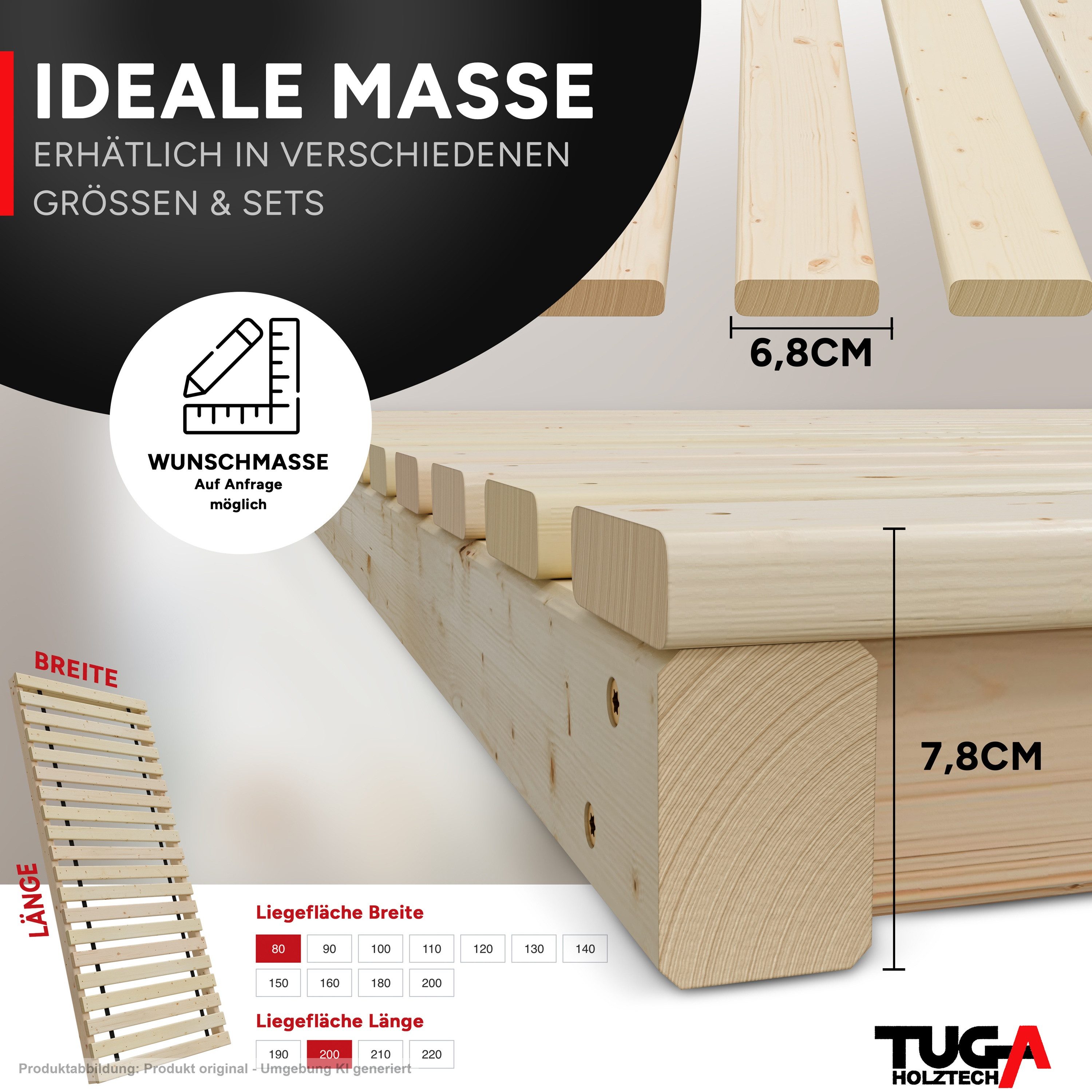 Rollrost Lattenrost inkl. Auflagerrahmen 90x200 cm Rolllattenrost Palettenbett, TUGA-Holztech – Bild 3 von 5
