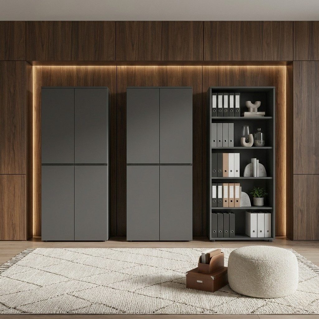 KADIMA DESIGN Aktenschrank Aktenschrank STUTTGART, 197 cm hoch, 5 Ordnerhöhen, Soft-Close, Büro (Mehrzweckschrank, Büromöbel modern, Ordnerschrank, Hochschrank) Styroporfrei, Made in Germany, Büroschrank Melaminbeschichtung