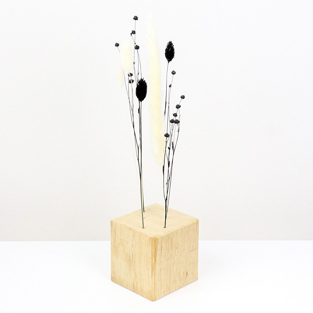 Trockenblume FlowerBar CUBE “TRAUMTÄNZER”, Holzwürfel mit Trockenblumen, Eiche