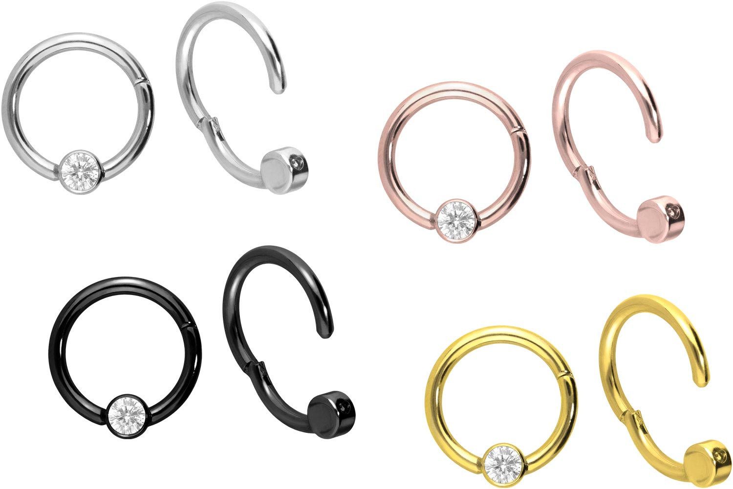 PIERCINGLINE Nasenpiercing Titan Segmentring Clicker FLACHE KRISTALLDISC Ohrpiercing Septum Nase (Clicker, 1-tlg), Ohrpiercing für Conch, Helix, Tragus, Daith, Lobe