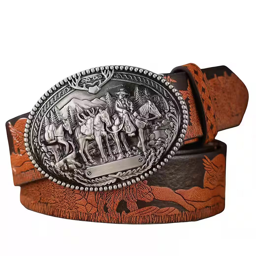 Koppelgürtel Rustikaler Western - Gürtel mit Cowboy Gürtelschnalle Wild West Buckle