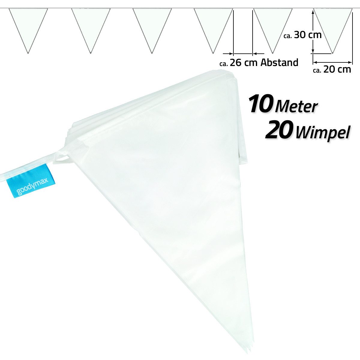 Goodymax Hängedekoration Wimpelkette 10 m, 20 Wimpel a 20 x 30 cm Girlande Fähnchen