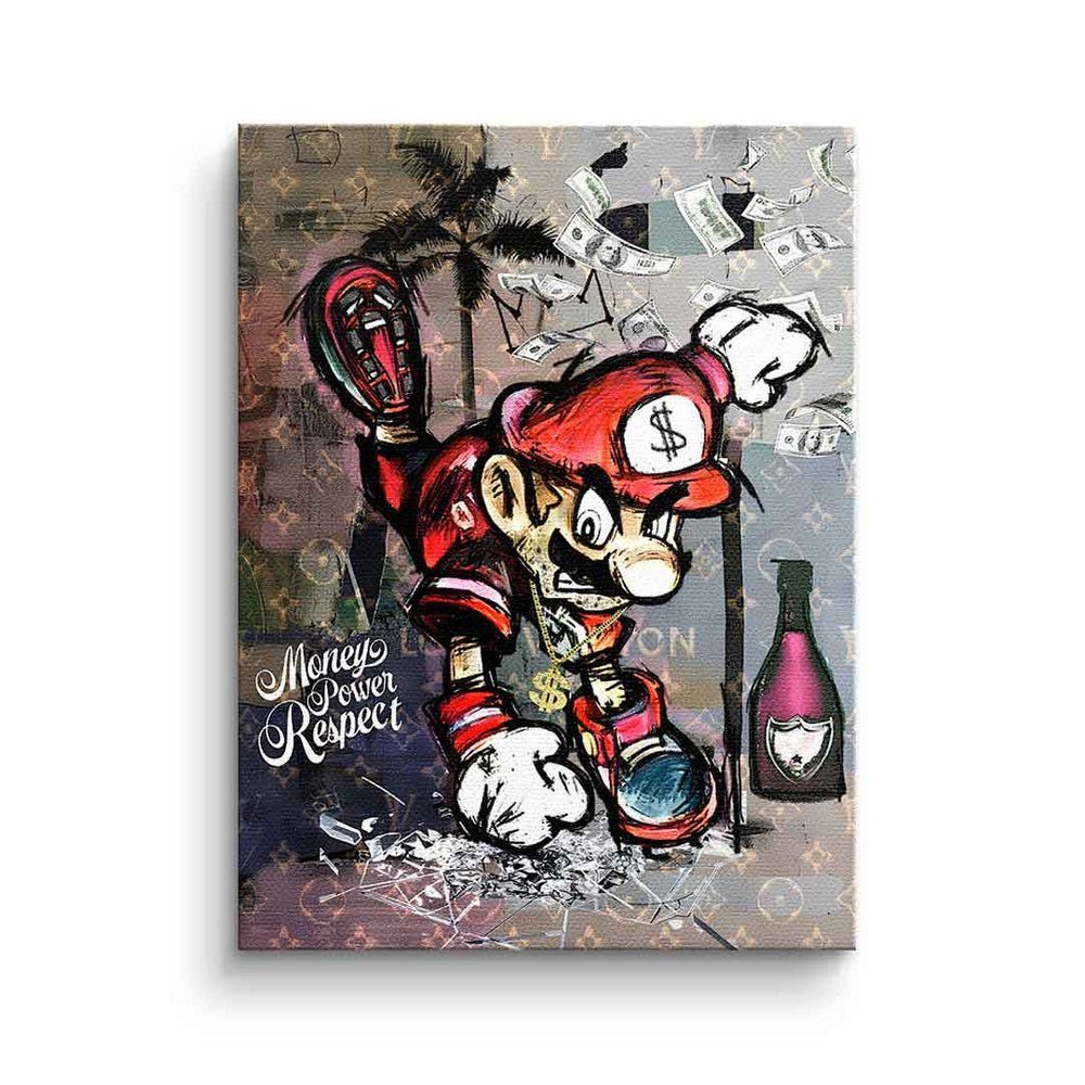 DOTCOMCANVAS® Leinwandbild Money, Power, Respect, Leinwandbild Money Power Respect Super Mario Comic Cartoon Motivation