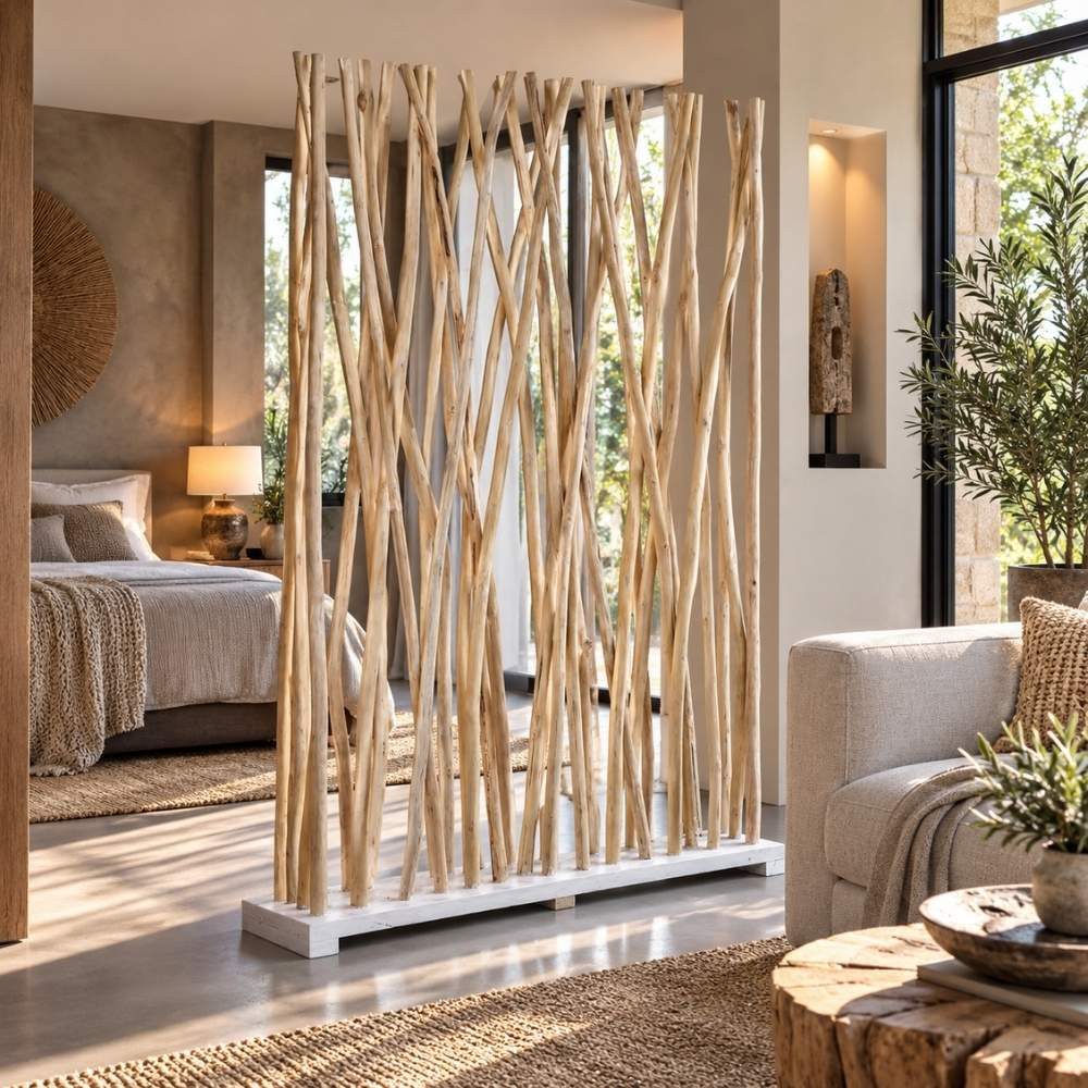 LebensWohnArt Paravent Teakholz Paravent TORONTO Natural 180cm Raumteiler Äste von LebensWohnArt