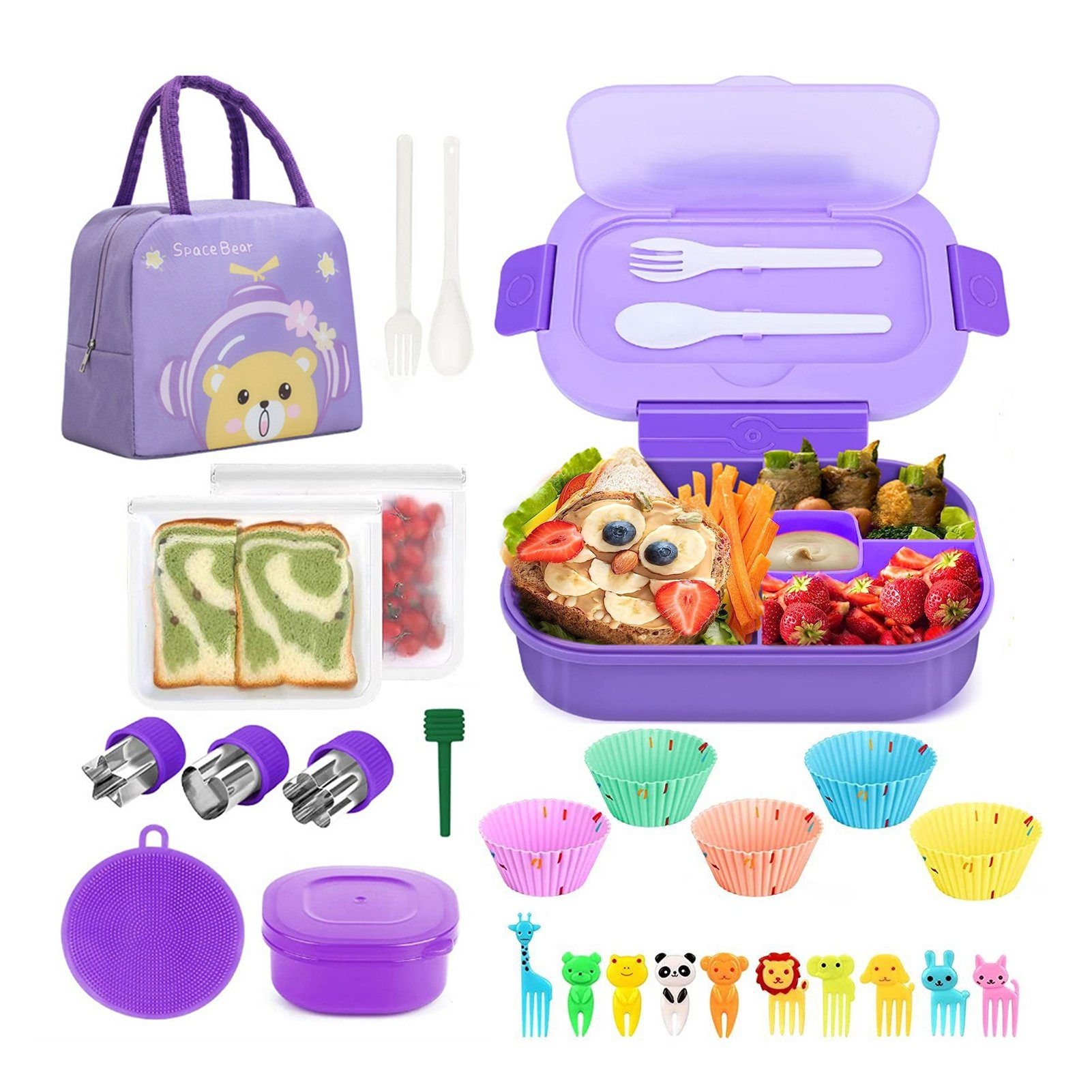 Blusmart Lunchbox 27-teiliges Lunchbox-Set Mit Löffel, Einfacher Personalisierter purple