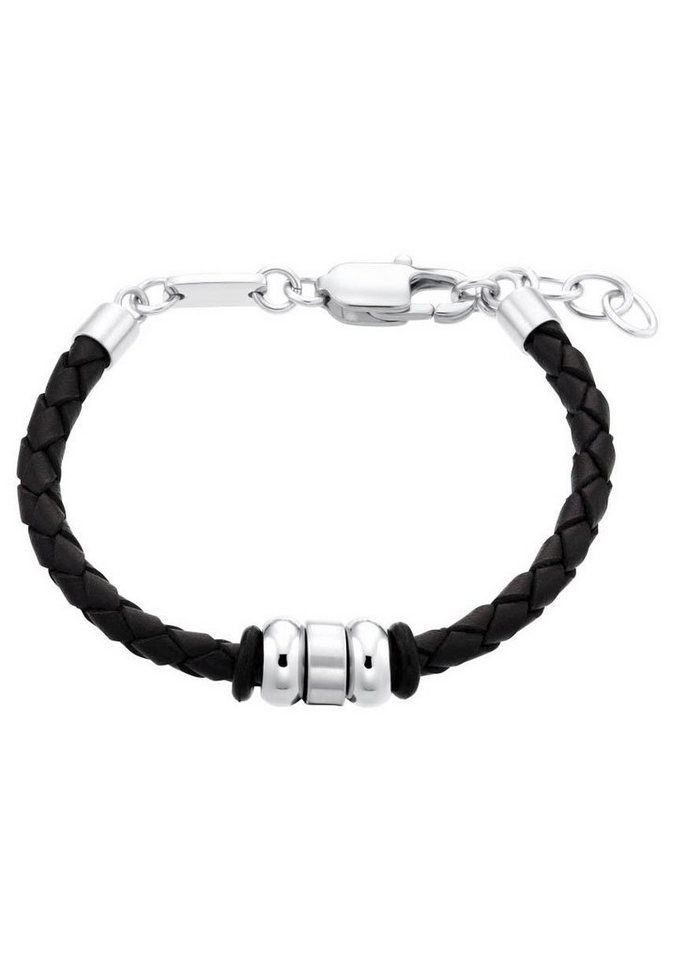 s.Oliver Junior Armband, 2035804, aus Edelstahl + Leder, s.Oliver Jungs  Leder-Armband mit coolen Beads