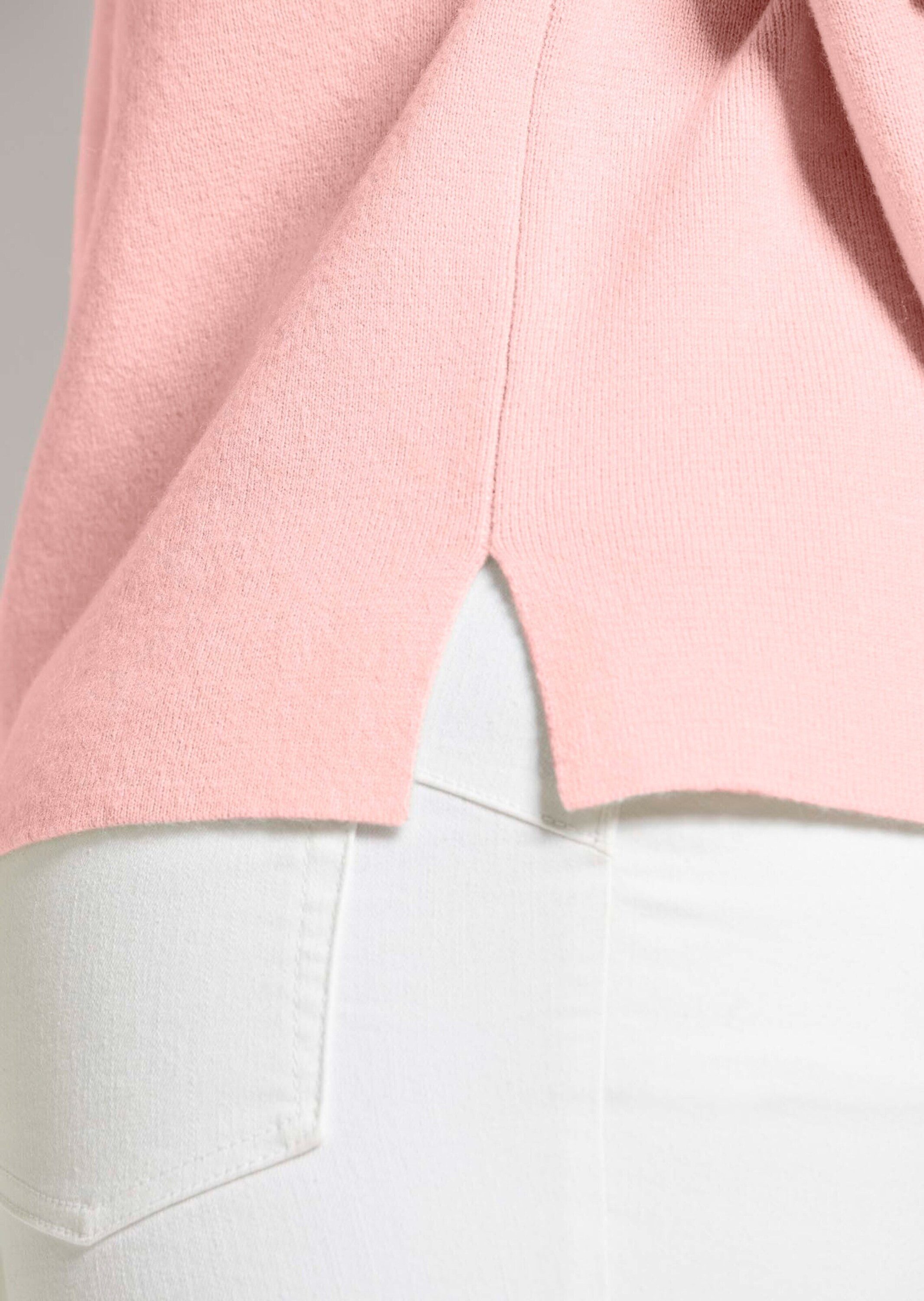 MADELEINE Strickpullover Kaschmir-Pullover mit Pointelle-Muster Pullover mit Stehkragen, überschnittene Schultern, Seitenschlitze