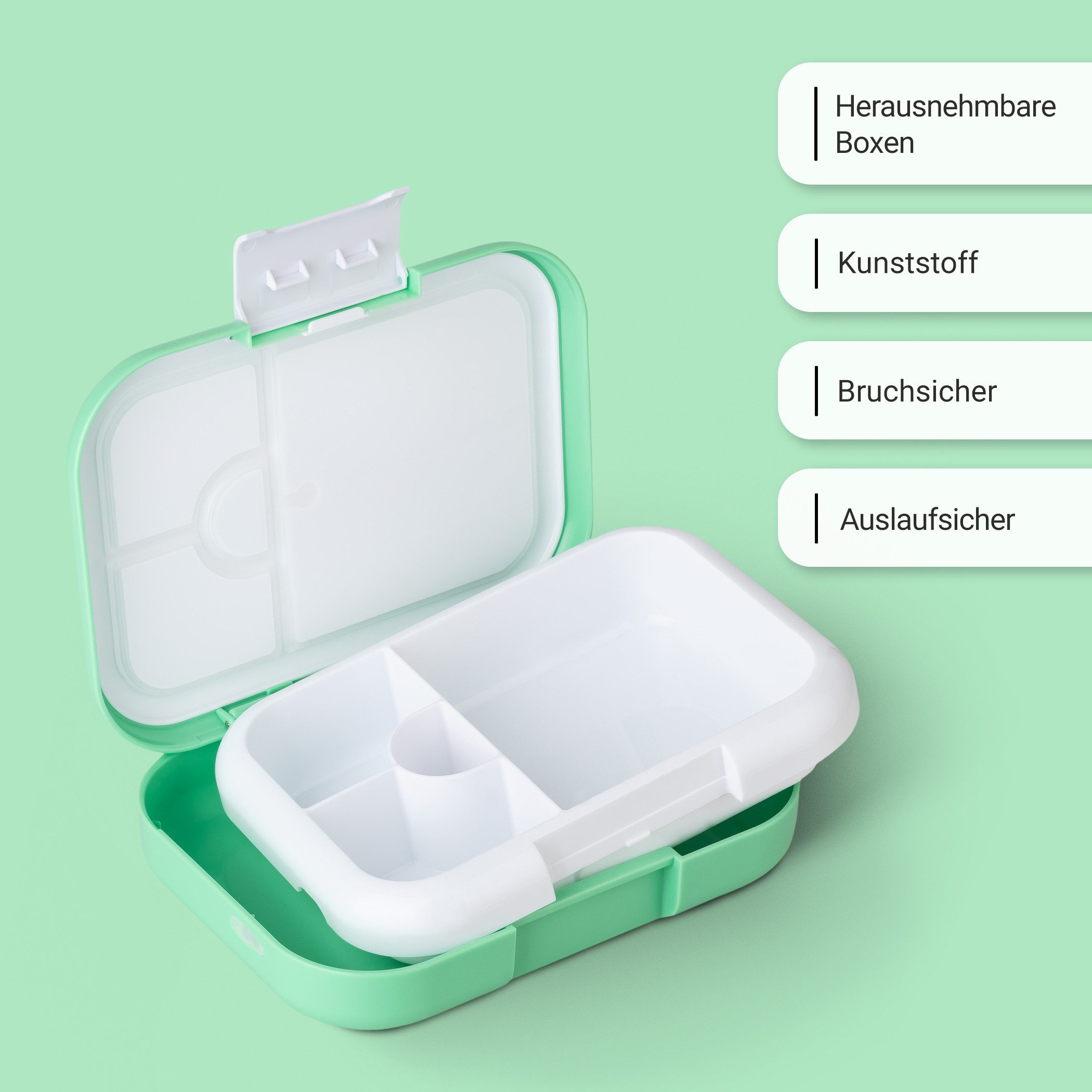 Vinsun Lunchbox Brotdose Kinder 4 Fächer - Auslaufsicher - Spülmaschinen geeignet, Kunststoff (PP Material), BPA frei, auslaufsicher, bruchsicher, Geruchs- und Geschmacksneutral
