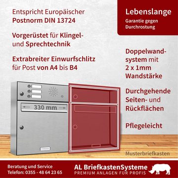 AL Briefkastensysteme Wandbriefkasten 4 Fach Premium Edelstahl Briefkasten Post A4 modern robustwetterfest