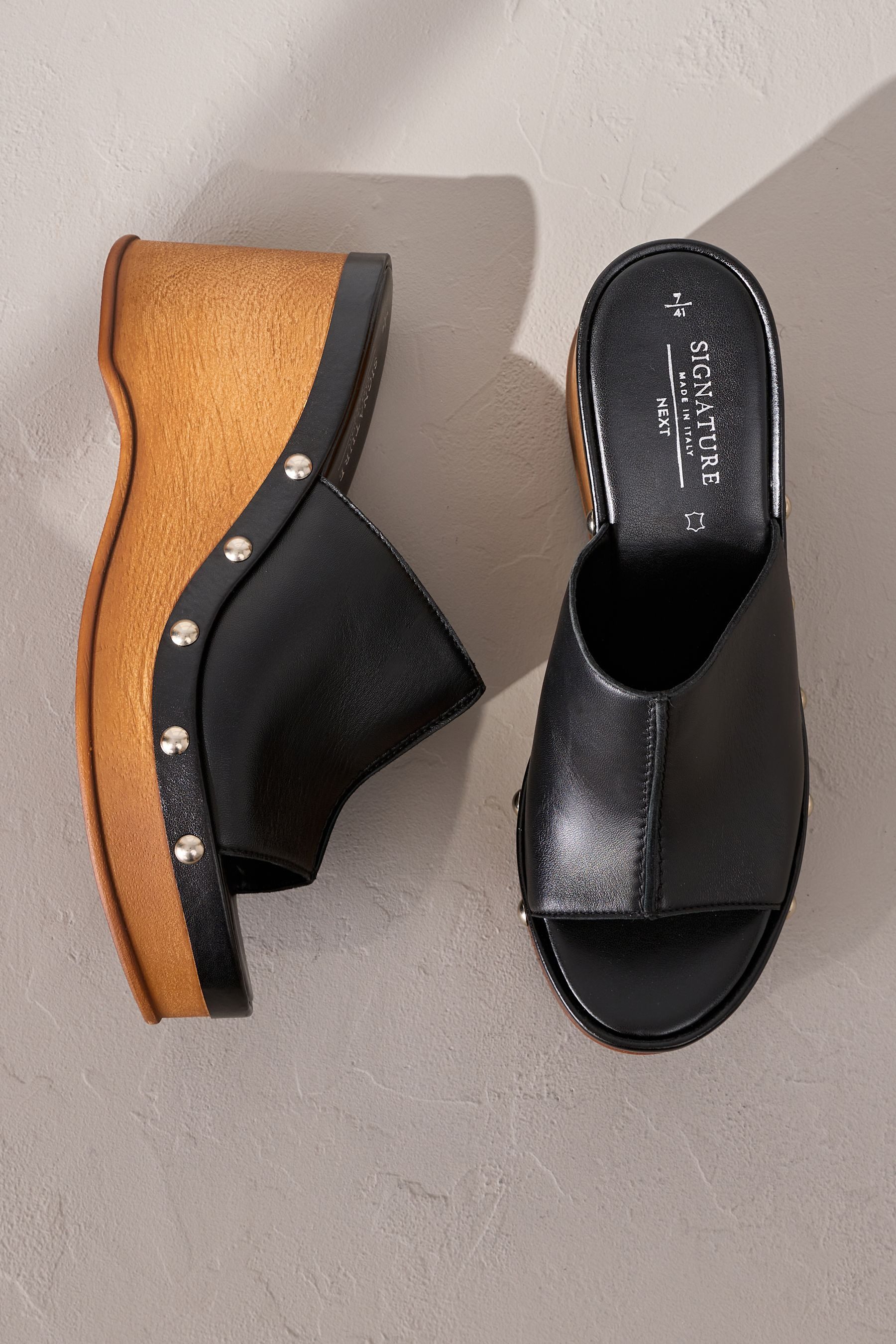 Next Signature Premium Plateau-Clogs aus Leder günstig online kaufen