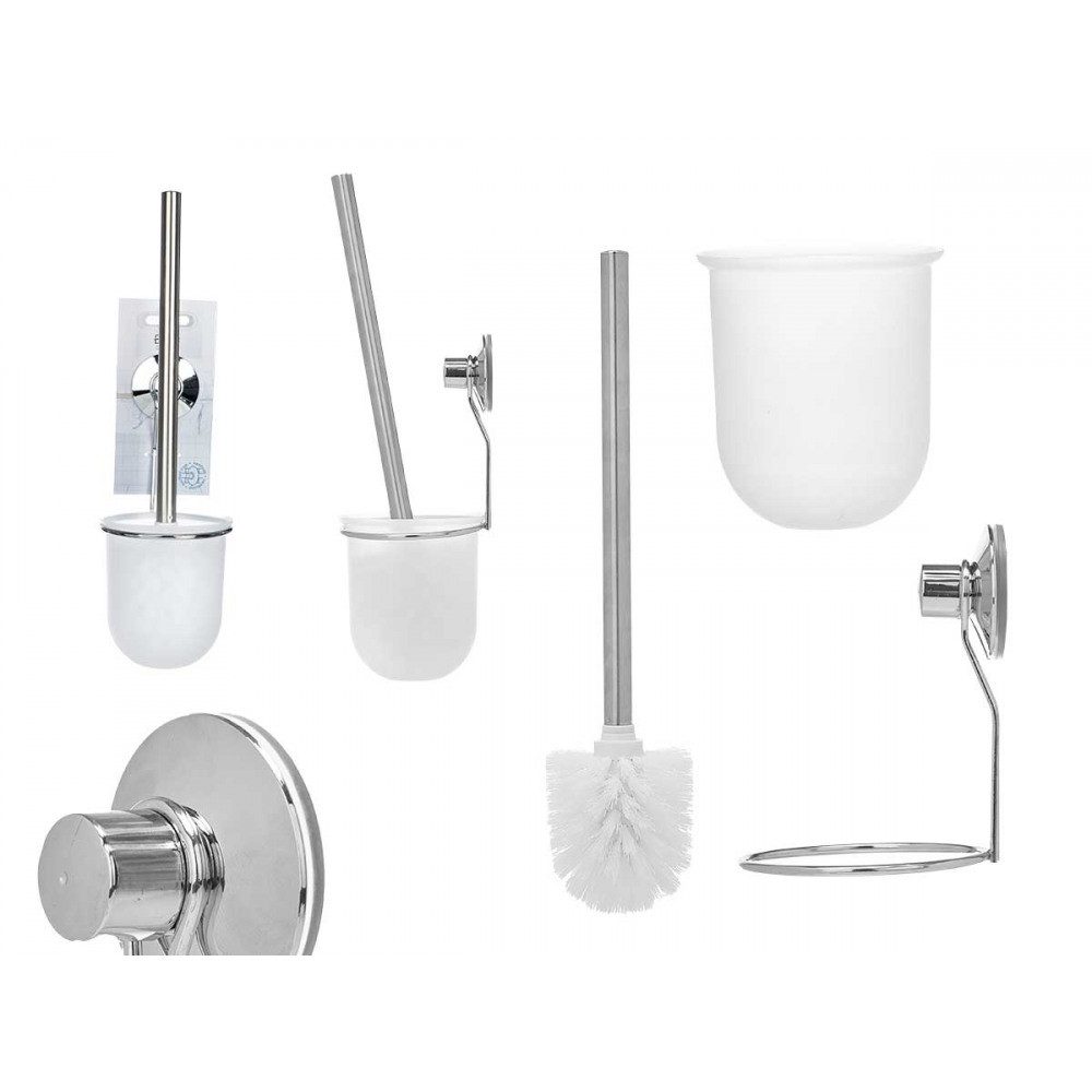 emeco Badaccessoire-Set WC-Garnitur Toilettenbürste Klobürste Halter Alu - Wandmontage ohne Bo