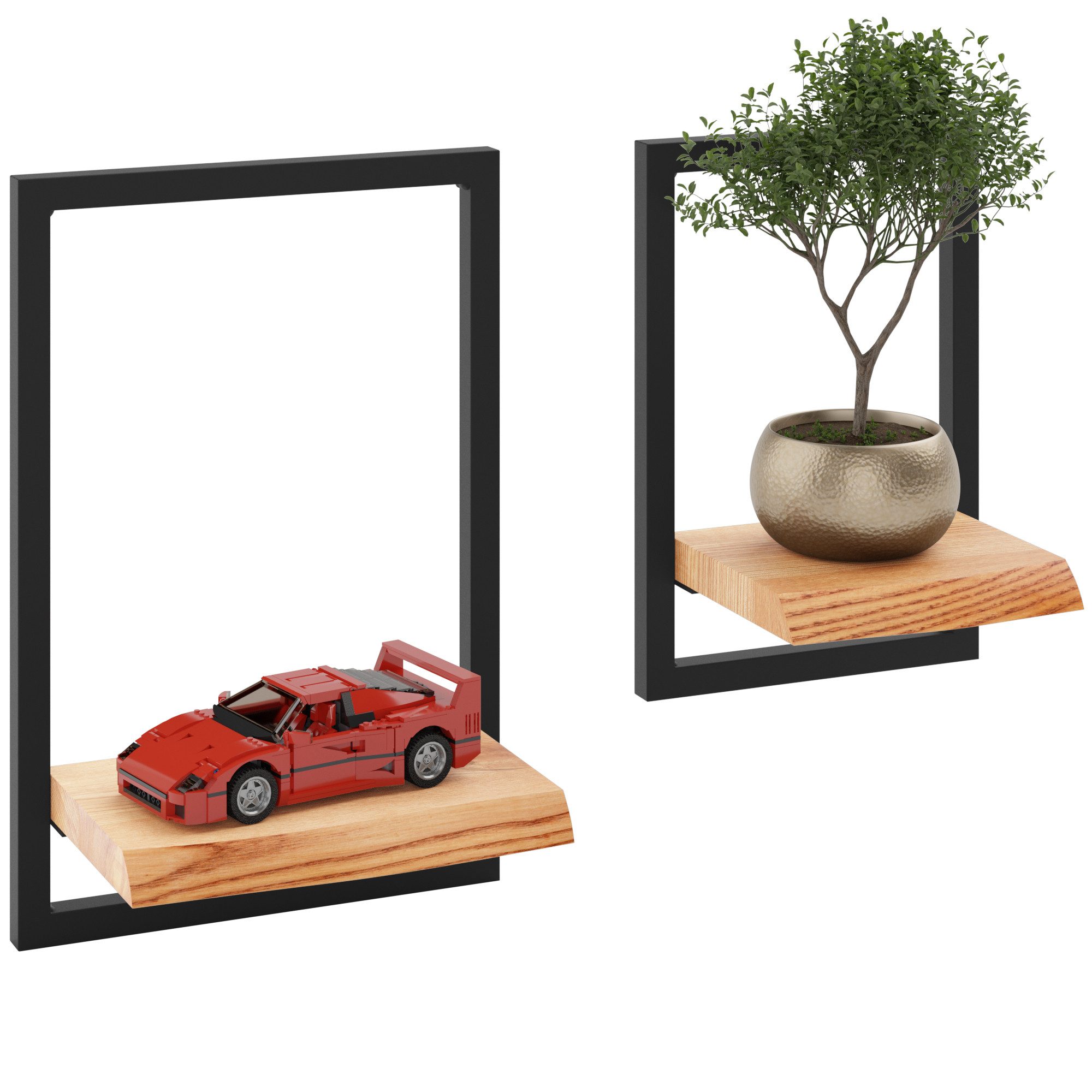 LAMO Manufaktur Wandregal Holz Set 2 St. 15/20 cm Farbe: Dunkel, Rahmen: Sc günstig online kaufen