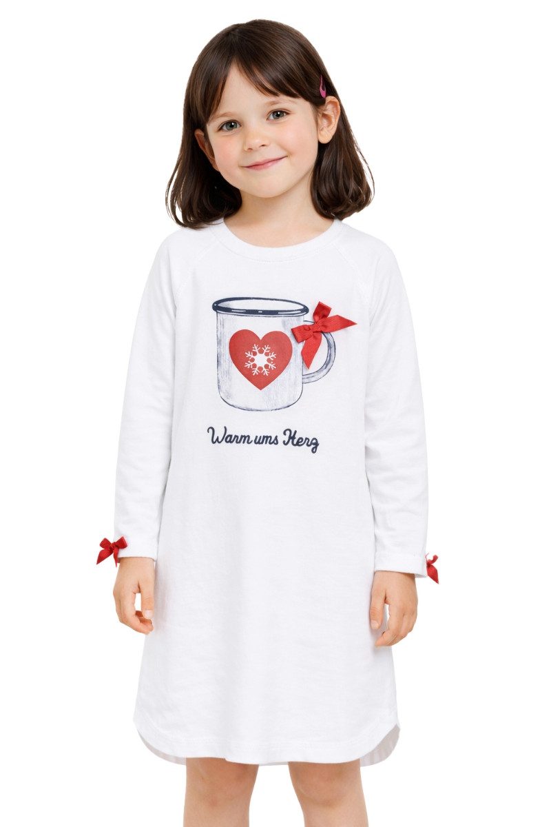 Pyjama Nachthemd Kinder - WARM UMS HERZ - weiß