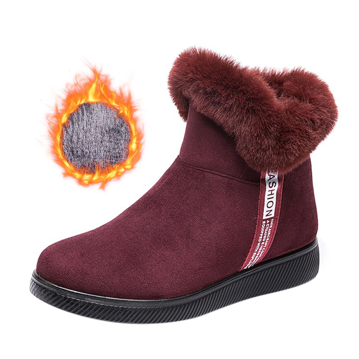 Refttenw Gefütterte Schlupfstiefel Wildleder Damen mit Kunstfell am Schaft günstig online kaufen