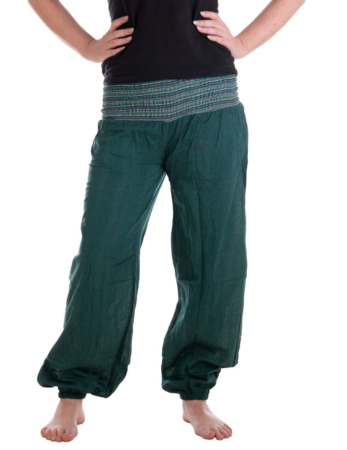 Vishes Haremshose Chino Haremshose mit super elastischem Bund Pumphose, Pluderhose mit handewebtem Stoff türkis