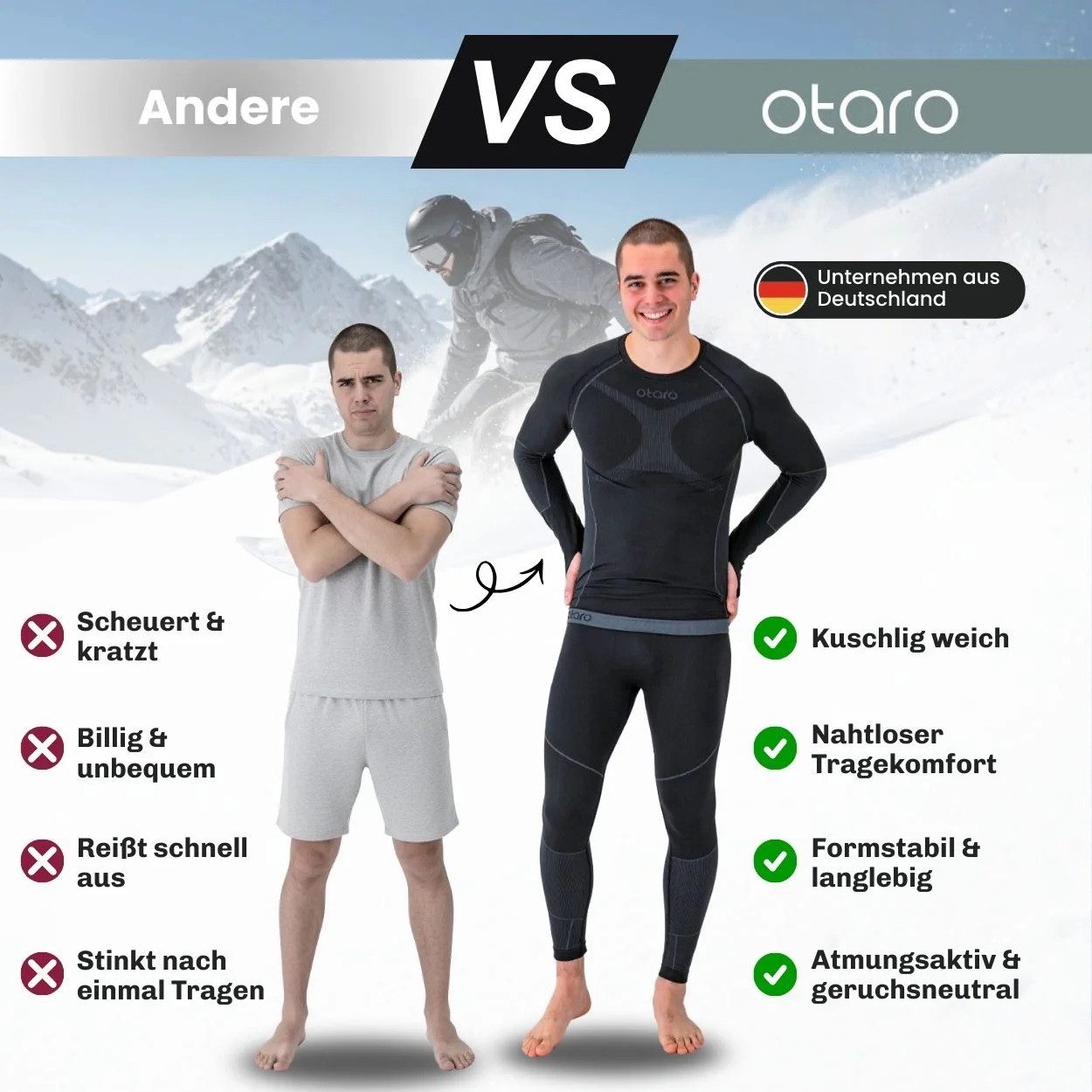 Otaro Thermounterhose Thermounterwäsche Herren Set, Funktionsunterwäsche, Baselayer (Die perfekte Skiunterwäsche, 2-St., 2-teiliges Set) Wärmeisolierend, Atmung – Bild 4 von 5