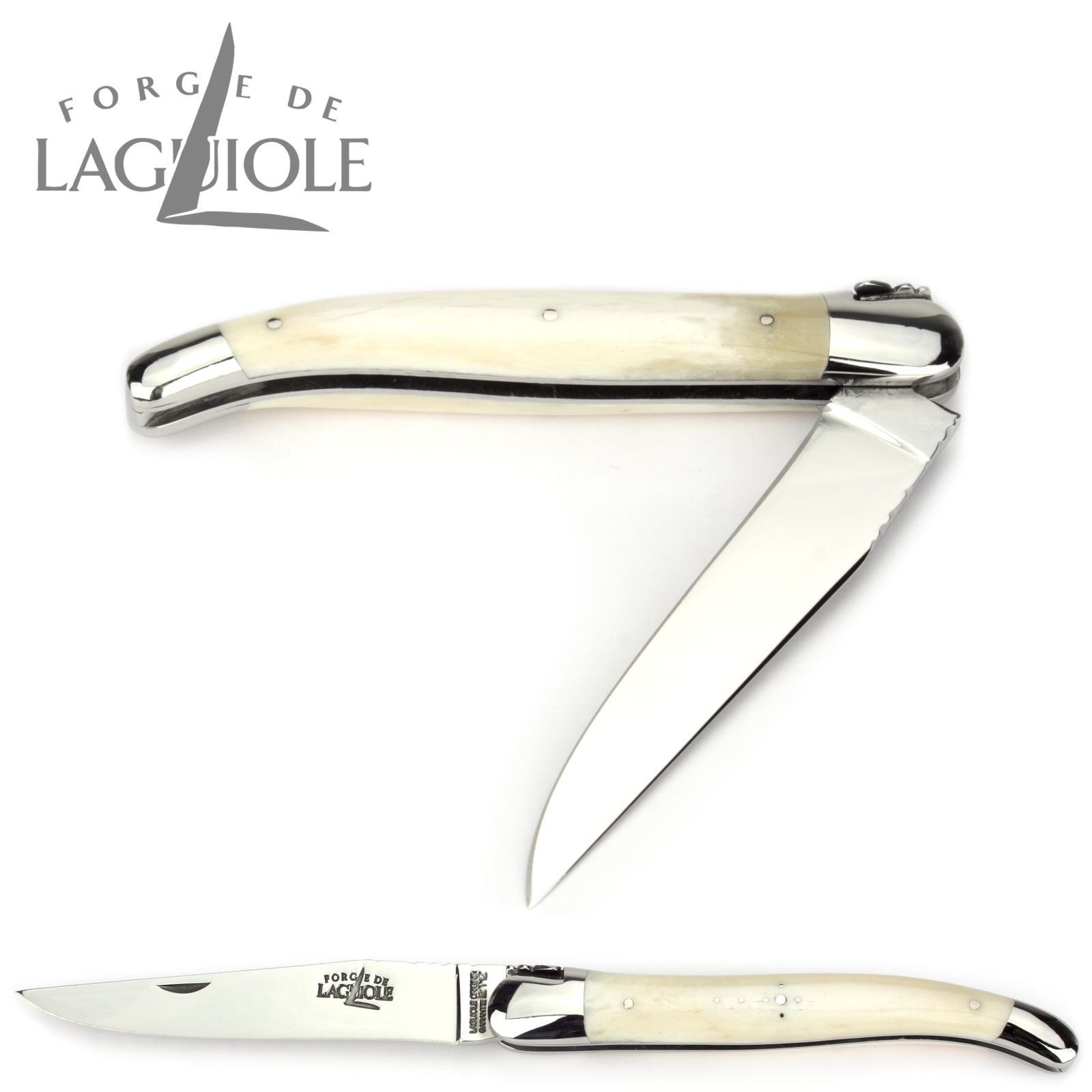 Forge de Laguiole Taschenmesser 1212 F IN OS BRI, "Collection" - Griff 12cm Knochen - Feder verziert - Stahl glänzend