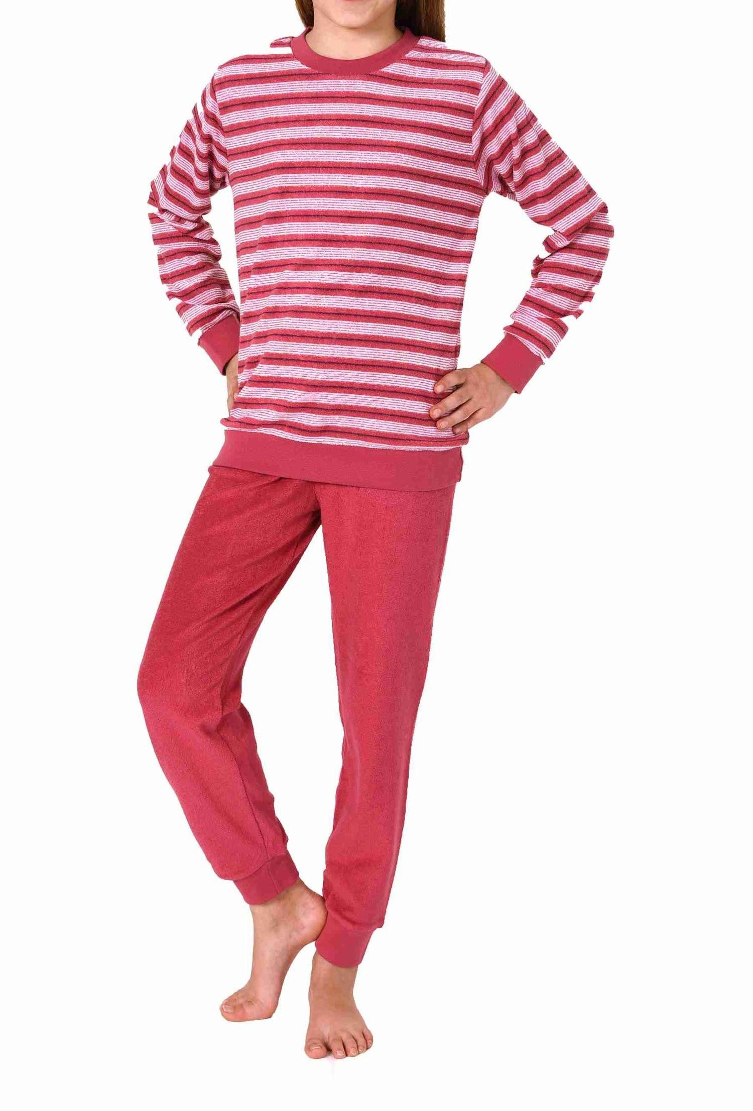 Normann Pyjama Kuscheliger Mädchen langarm Frottee Schlafanzug mit Bündchen