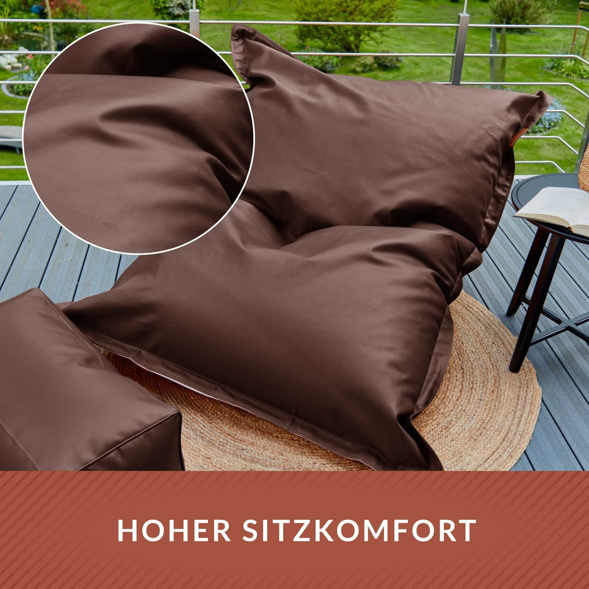 Bodenkissen (EPS Lounge Perlen) abwaschbarer mit Sitzsessel Dunkelbraun Green (ca. geeignet, Bezug), Füllung, Liter Indoor Sitzsack Kunstleder Sitzkissen Sitzpuff aus XXL 380 und Bean Bean Bag Riesen-Sitzsack Outdoor Füllmaterial