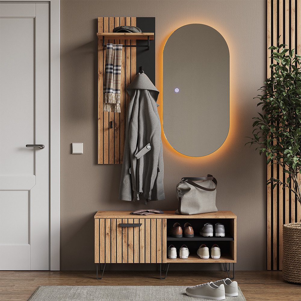 Vicco Garderoben-Set Amber, Eiche Wotan, 43 x 110 cm 3 Teile, (3-St)