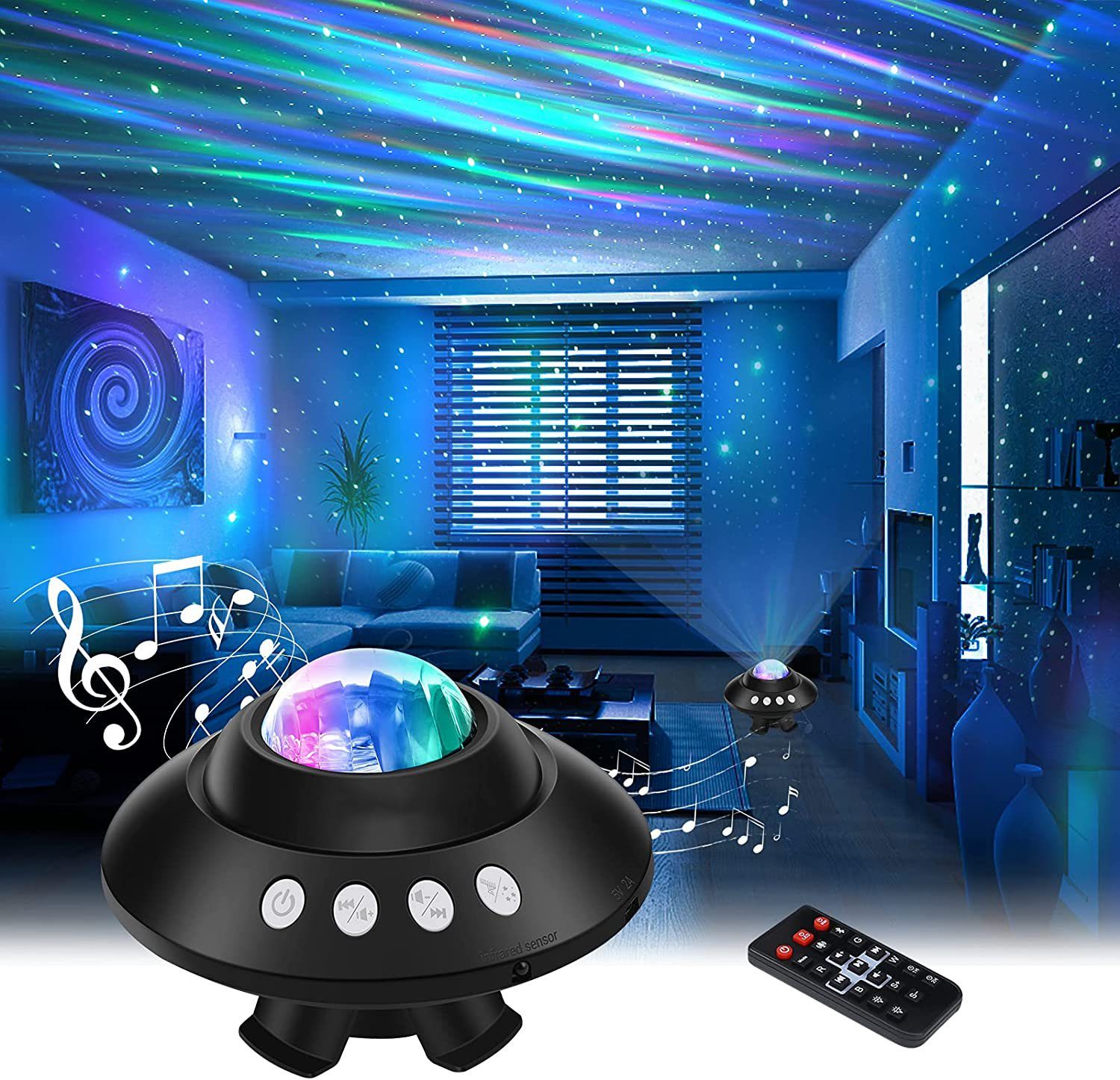 UOUNE Sternenhimmel Projektor, LED Sternenlicht Projektor mit Bluetooth  Lautsprecher,Timer, Starry Stern Nachtlicht für Kinder,Erwachsene,schwarz