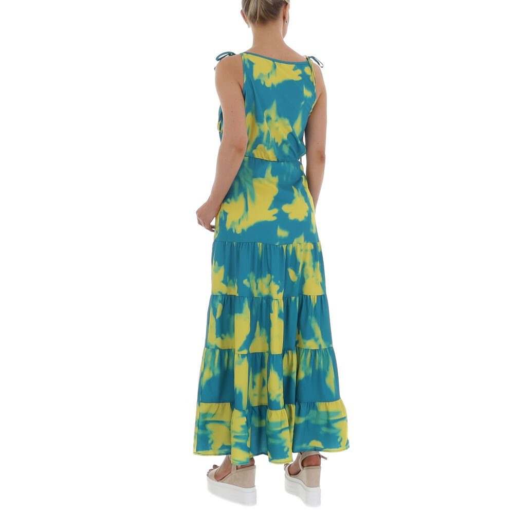 Freizeit Maxikleid Grün Sommerkleid Batik Volants in Ital-Design Stufenkleid Damen