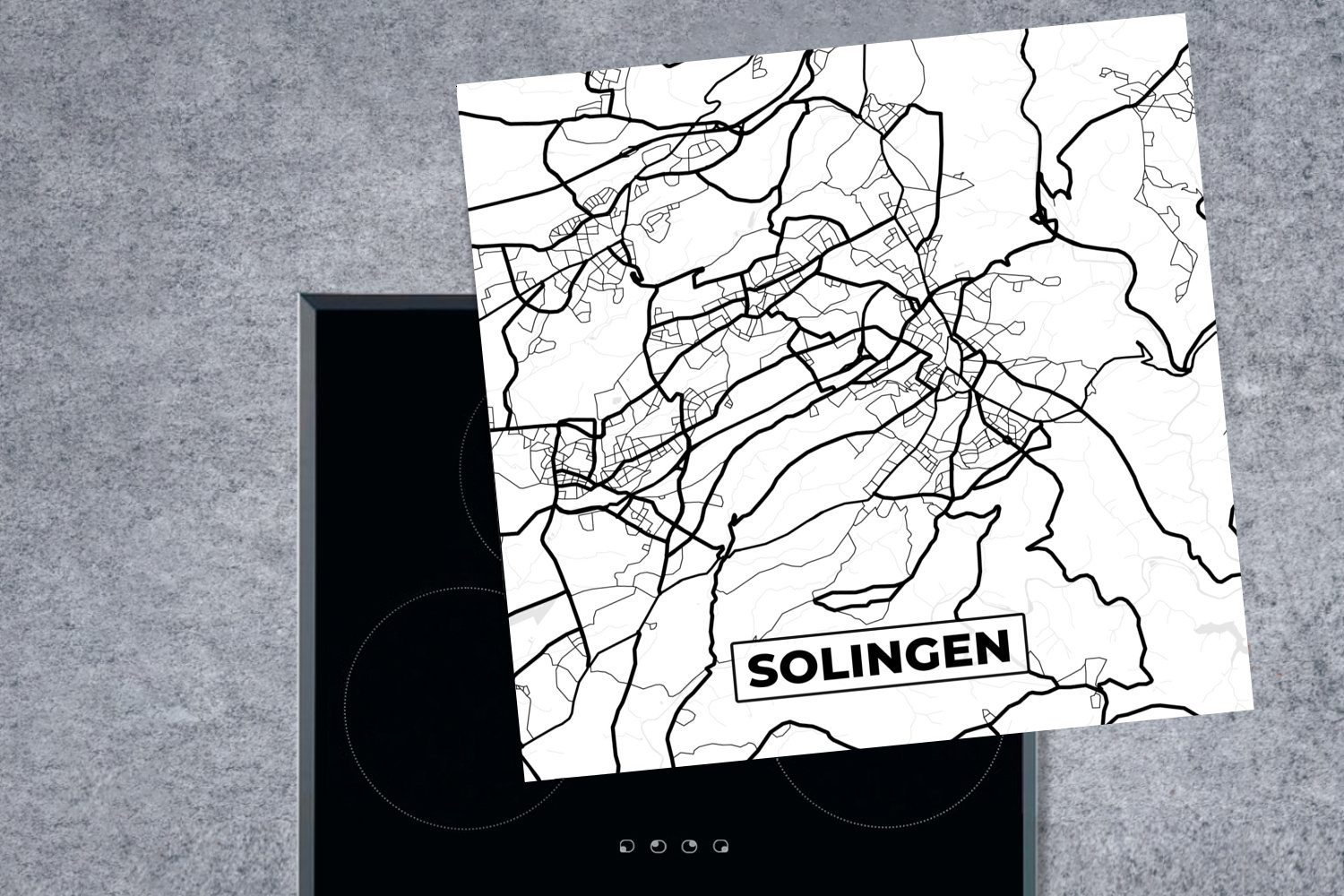 für Karte Stadtplan, Arbeitsplatte - Vinyl, - MuchoWow Herdblende-/Abdeckplatte Solingen tlg), (1 küche Ceranfeldabdeckung, cm, 78x78