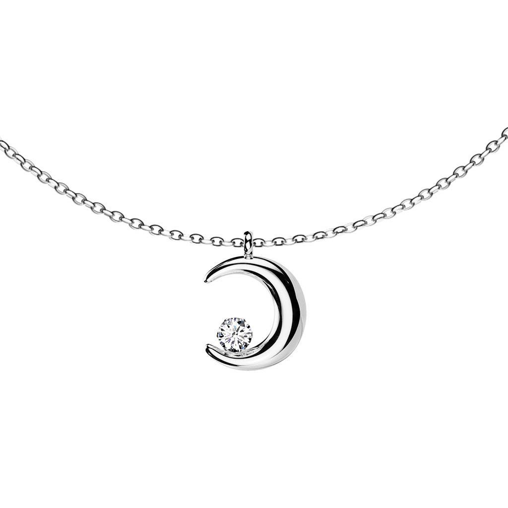 viva-adorno Kette mit Anhänger Edelstahl Damen Kette Halbmond Zirkonia Kristall Mondsichel Collier, Mond Edelstahlkette