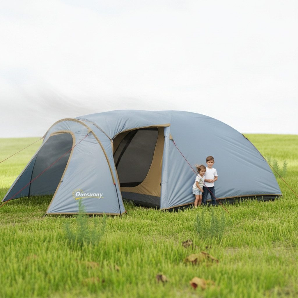 Hangyiwei Tunnelzelt Tunnelzelt 4 Personen wasserdicht 2000mm Familienzelt, Personen: 4 (manueller Aufbau), Geräumiger Innenraum, Wetterfest, Gute Belüftung, Insektenschutz