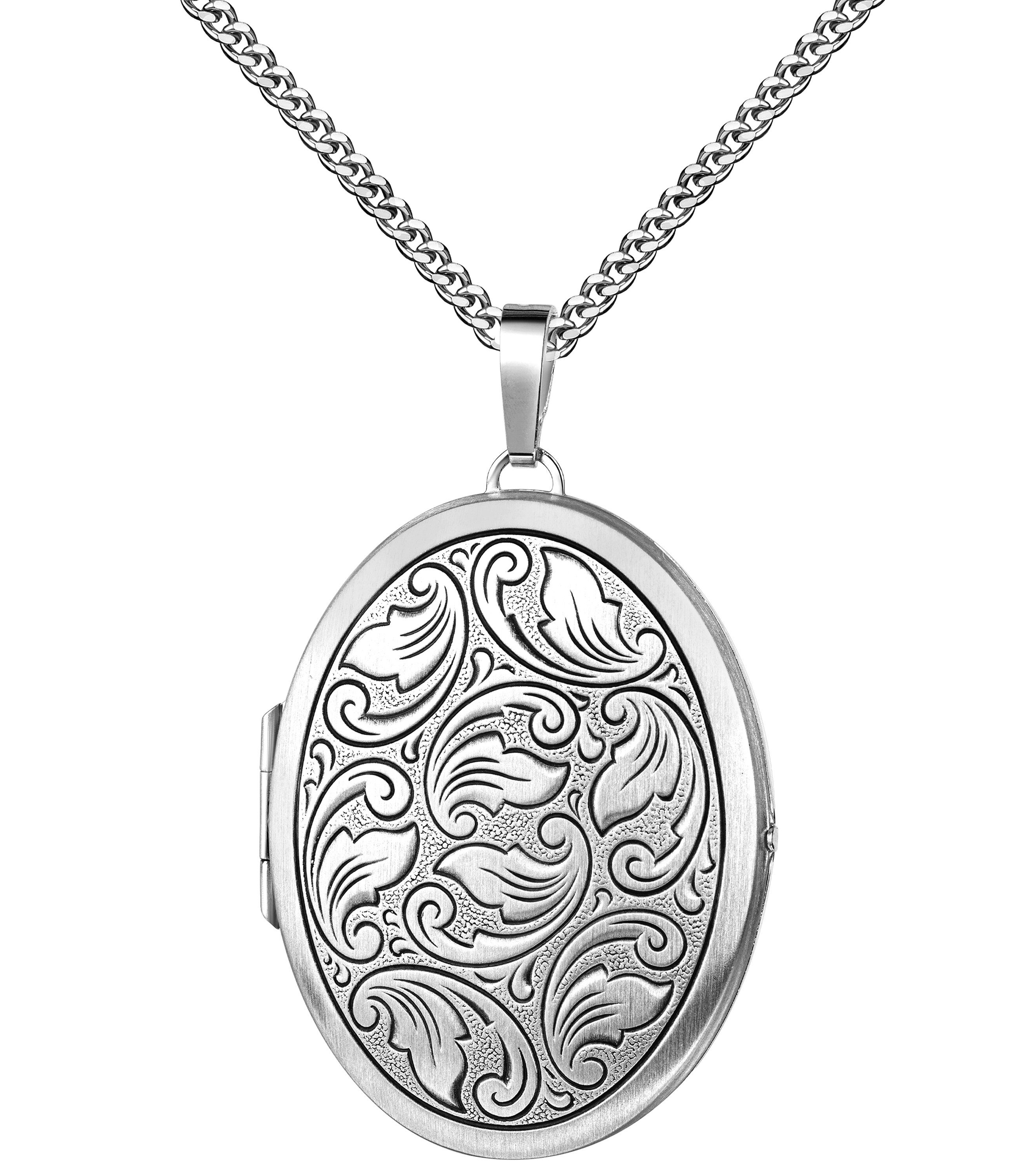 JEVELION Kettenanhänger großes Medaillon 925 Silber-Amulett zum Öffnen für 2 Fotos Bilder (Fotomedaillon, für Damen und Mädchen), Mit Kette Sterlingsilber - Länge wählbar 36 - 70 cm