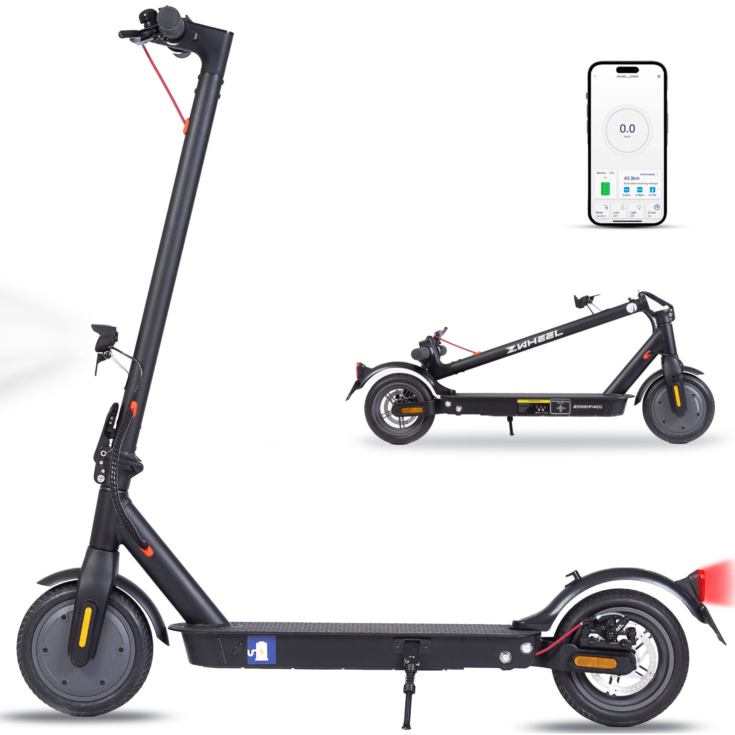 Leawin E-Scooter mit Straßenzulassung, 8,5 Zoll Elektroroller, klappbar, max. 40km, 350,00 W, 20,00 km/h, (mit App, Federung, Doppelbremssystem), E-roller, Vollgummireifen, nur 12,5kg, ab 14 Jahre