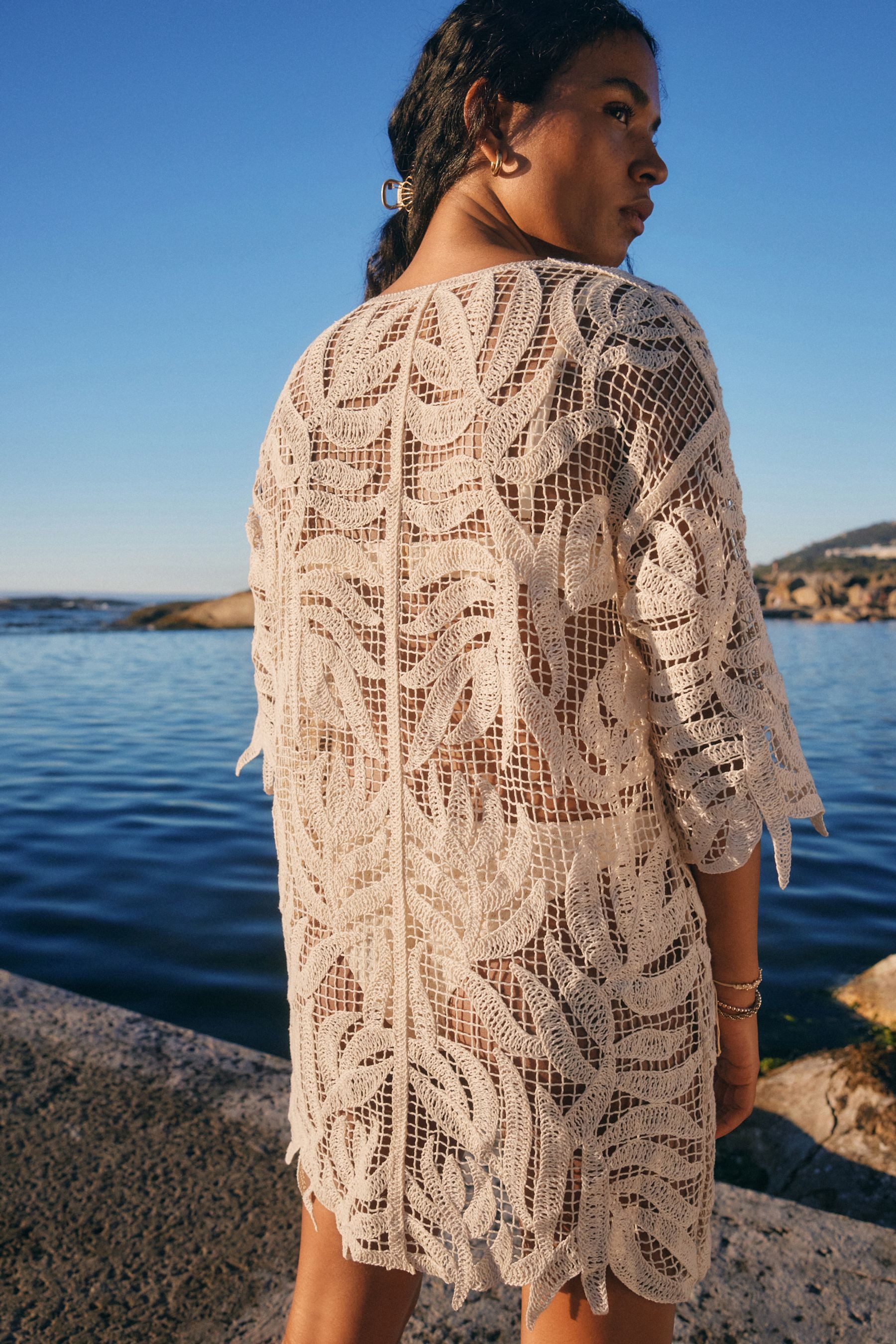Next Strandkleid Cover-up-Kaftan mit Häkelbesatz (1-tlg) günstig online kaufen