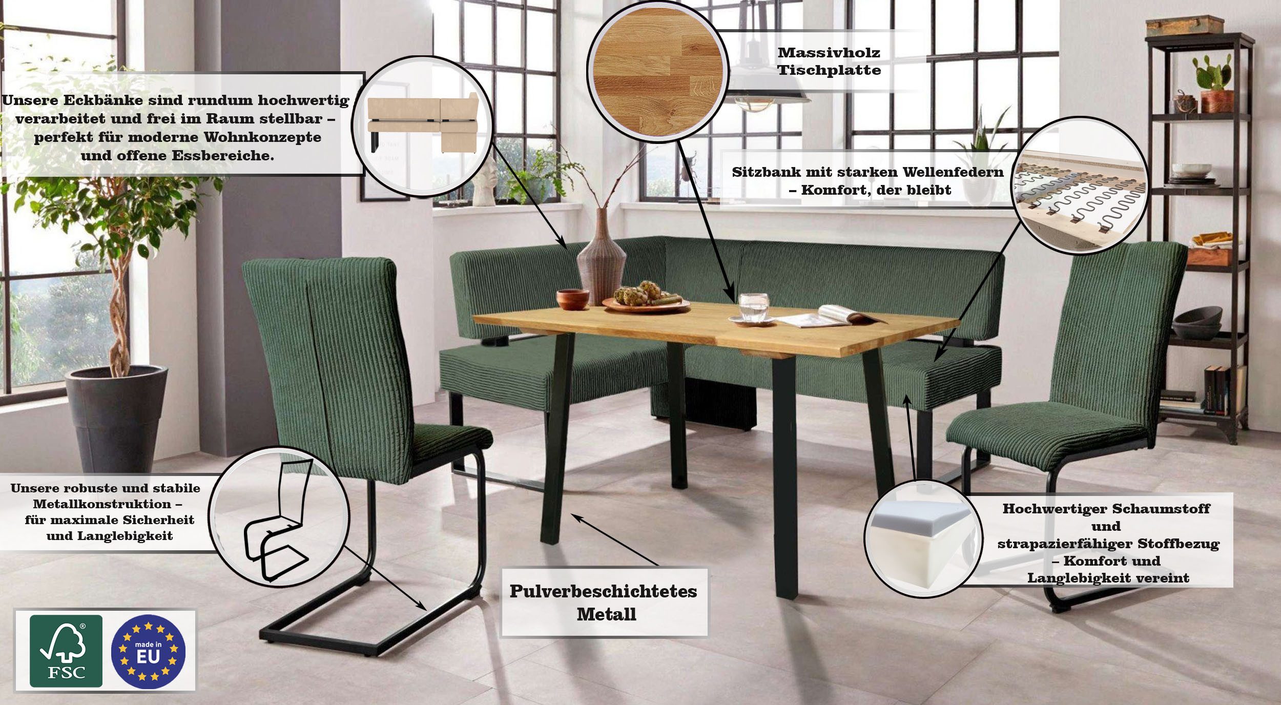 OTTO home Eckbank Oliver mit Metallgestell, Küchenbank, verschiedene Bezüge Cord Esszimmerbank OTTOs Choice