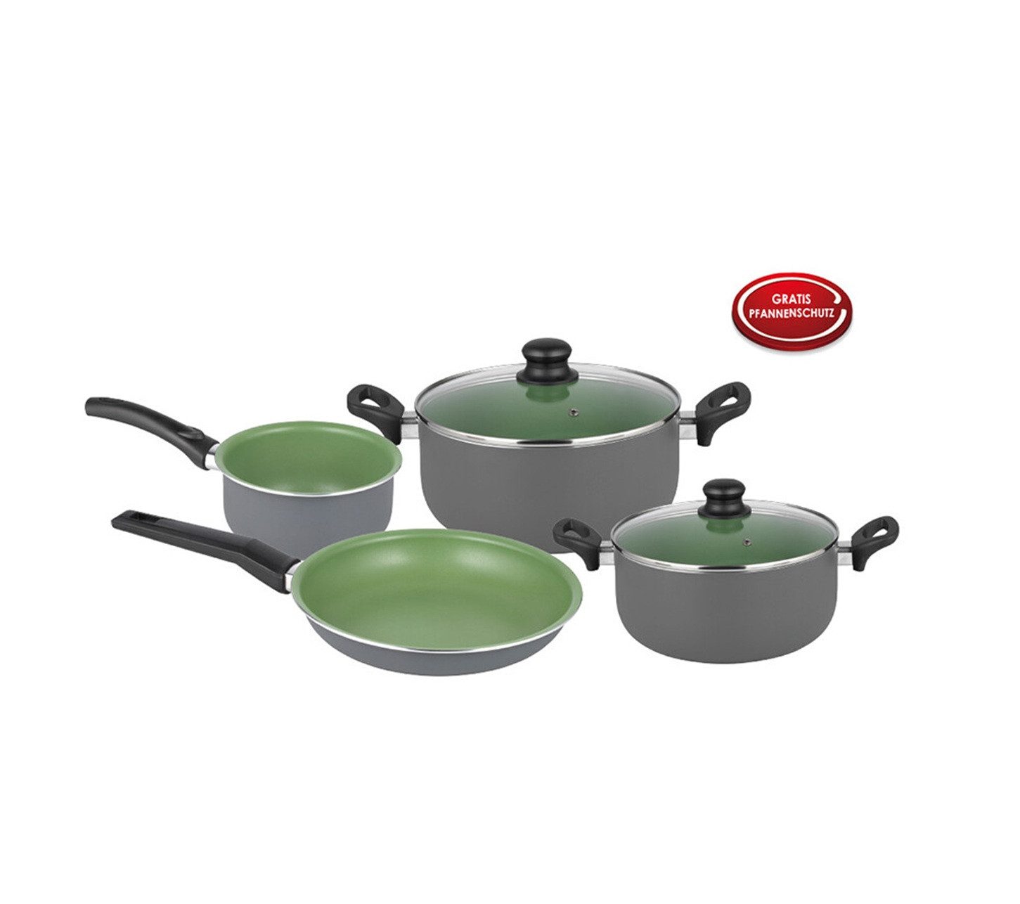Michelino Topf-Set Lara 6-teilig - Antihaft, Induktion, mit Glasdeckeln, Aluminium (6-tlg), Antihaft, 6-teilig, Induktionsgeeignet