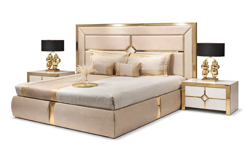 JVmoebel Schlafzimmer-Set Stilvolles 3-tlg Schlafzimmer-Set mit Bett und Nachttischen Sofort, (3-tlg., Bett), Made in Europa